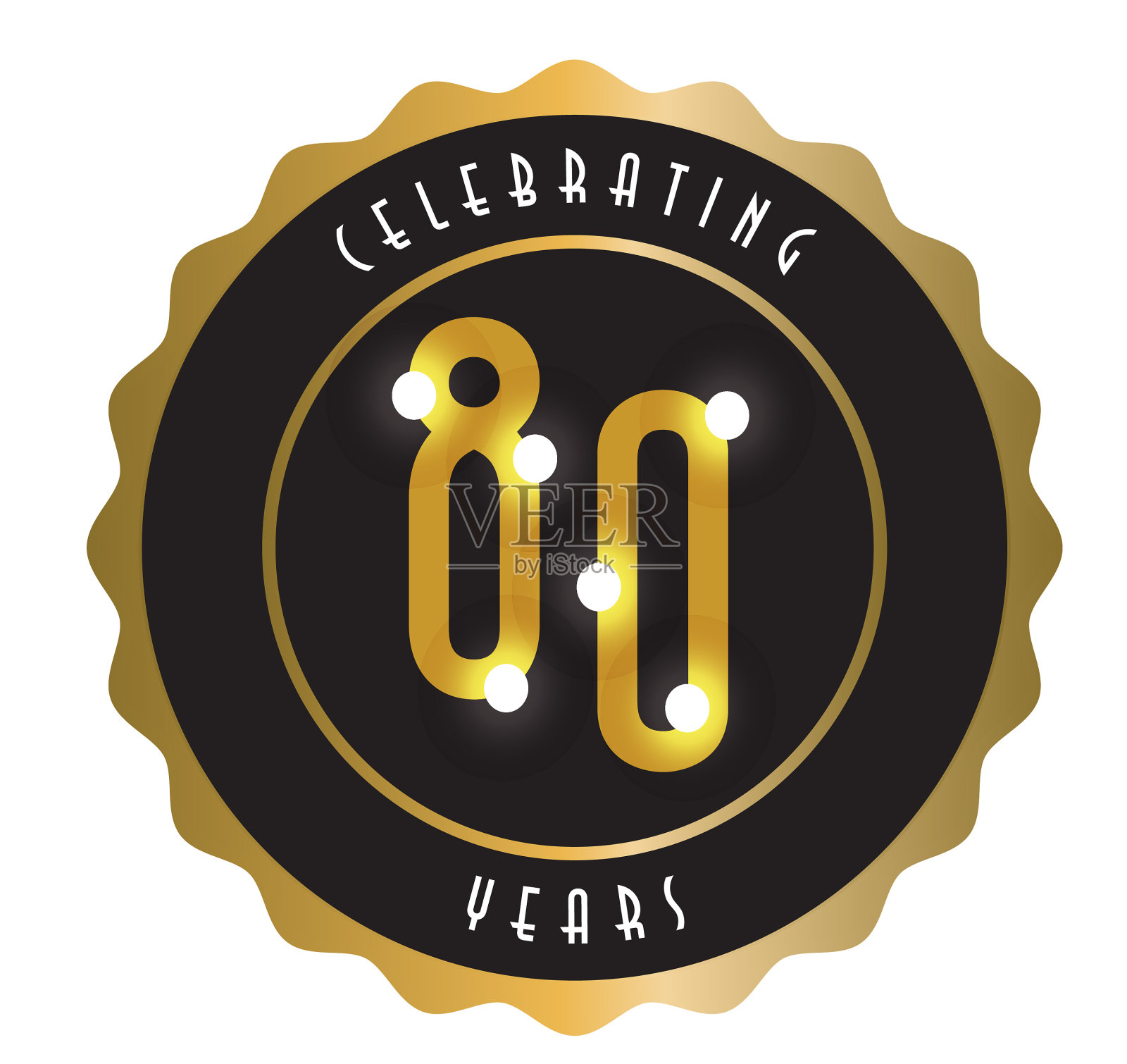 复古的80周年纪念标签设计金色和黑色插画图片素材