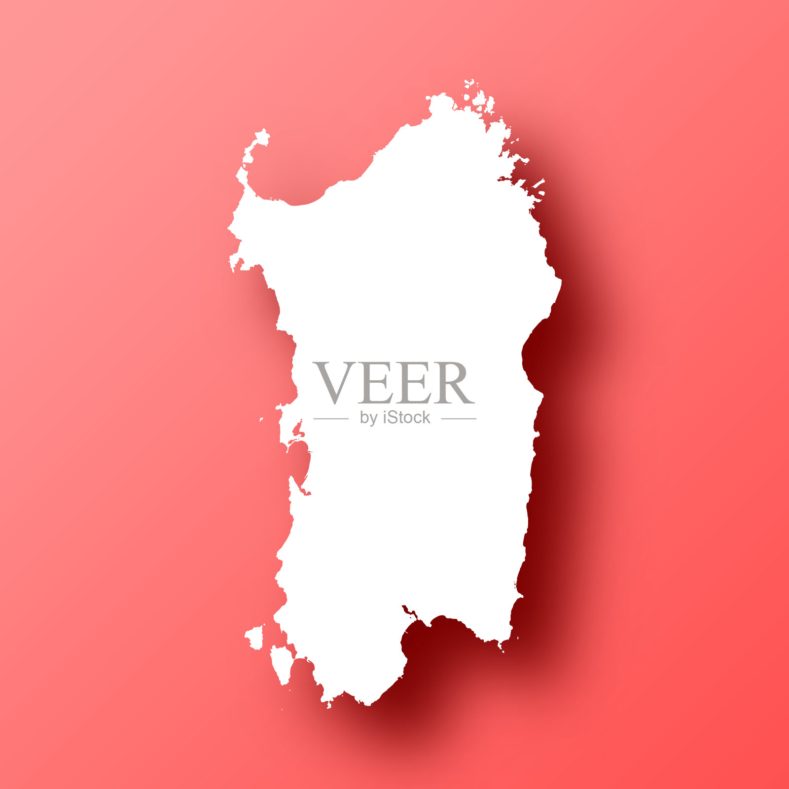 撒丁岛地图红色背景与阴影插画图片素材