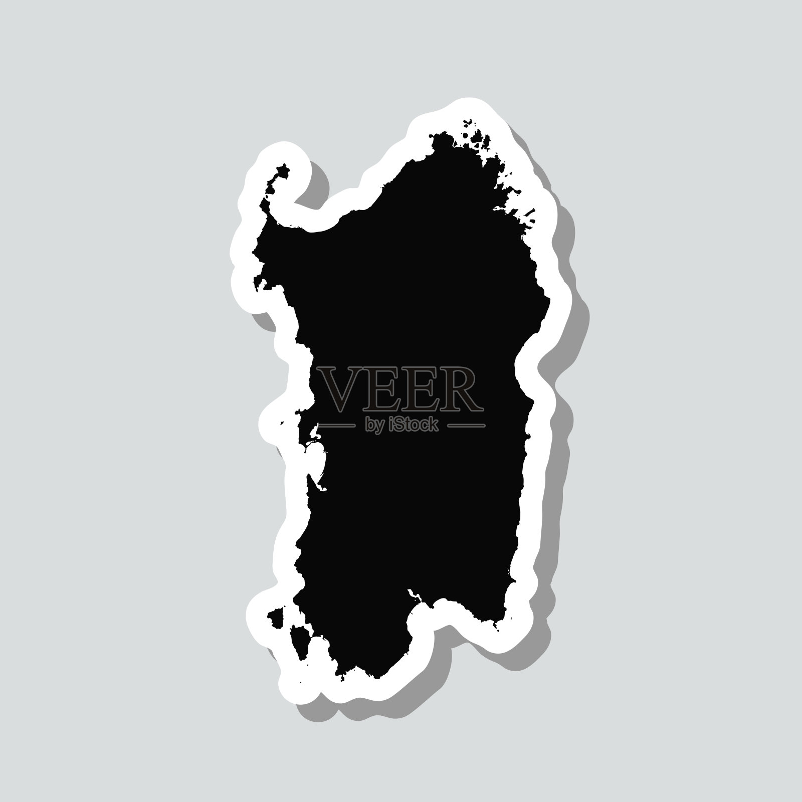 撒丁岛地图贴纸上的灰色背景插画图片素材