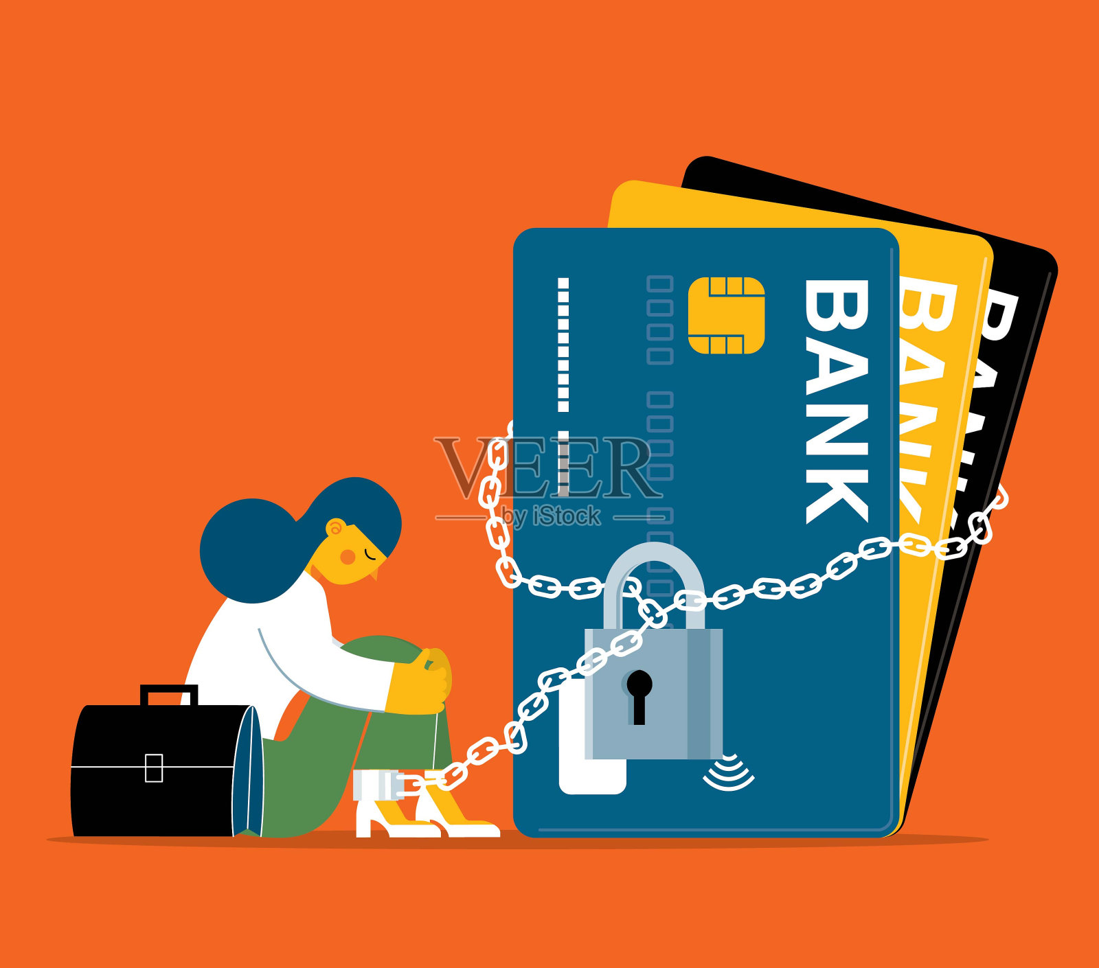 囚犯-信用卡-女商人插画图片素材