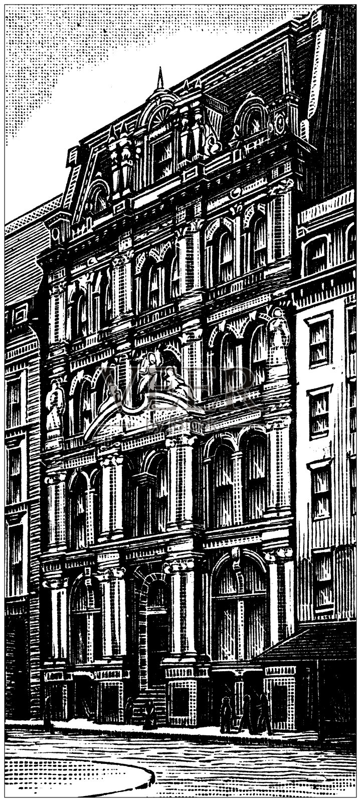 美国古董插画，纽约地标和公司:纽约，国家公园银行插画图片素材