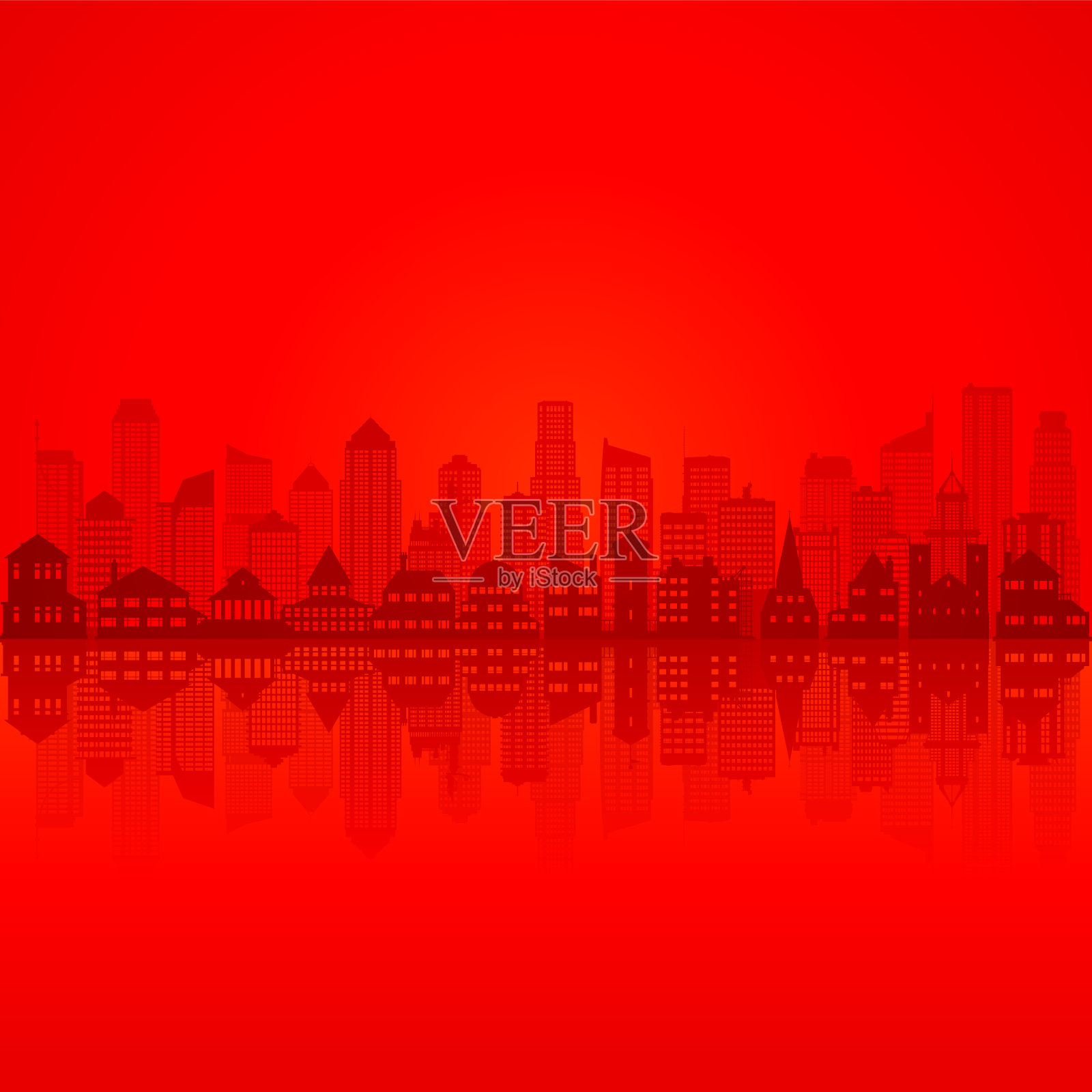 红色城市背景(所有建筑都是完整且可移动的)插画图片素材