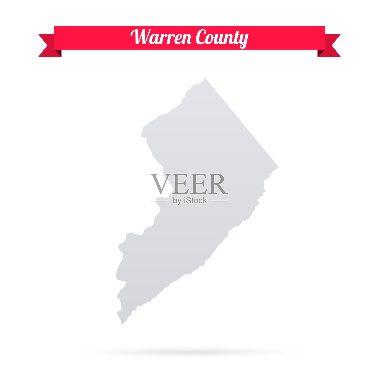 沃伦县，新泽西州。白底红旗地图插画图片素材