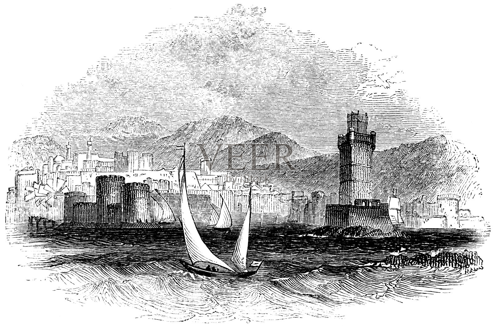 希腊的罗德岛，16世纪插画图片素材