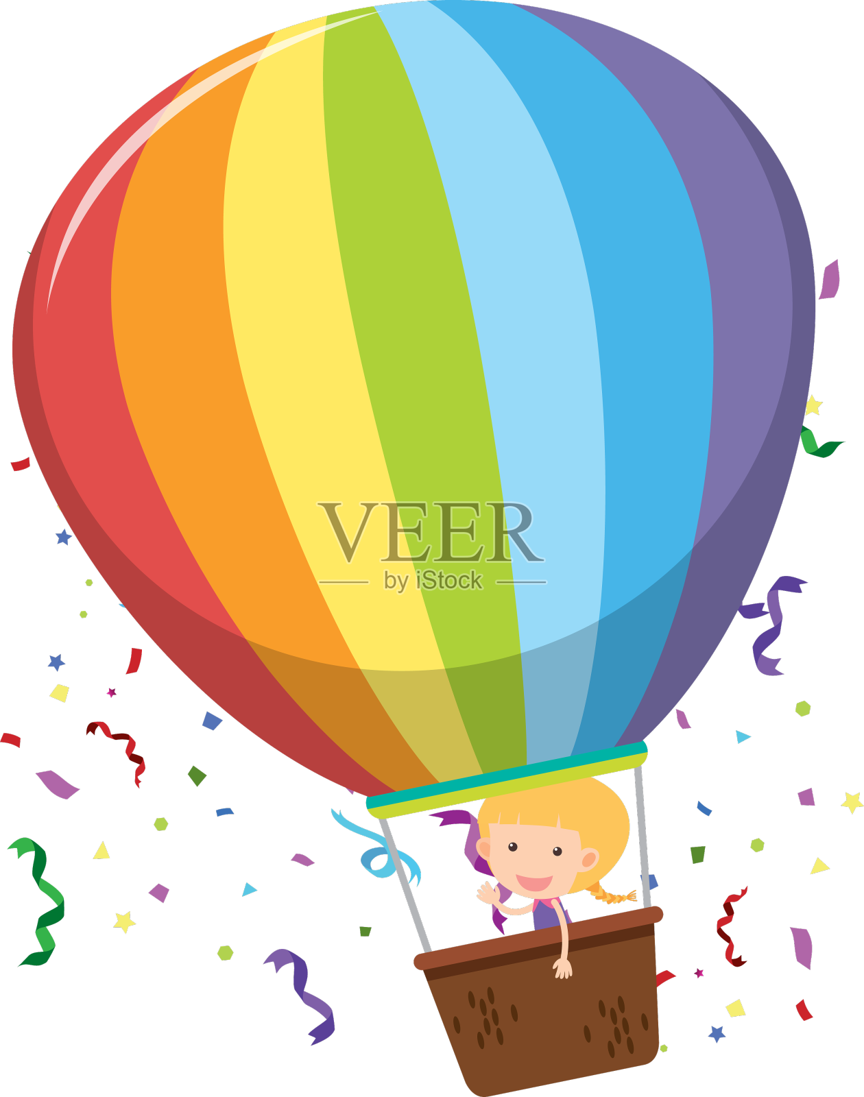 小女孩在彩虹热气球里设计元素图片