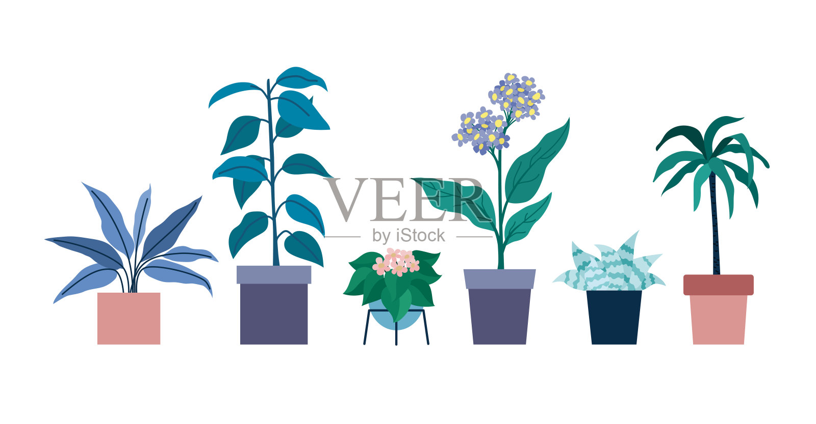 花盆里的一套花插画图片素材