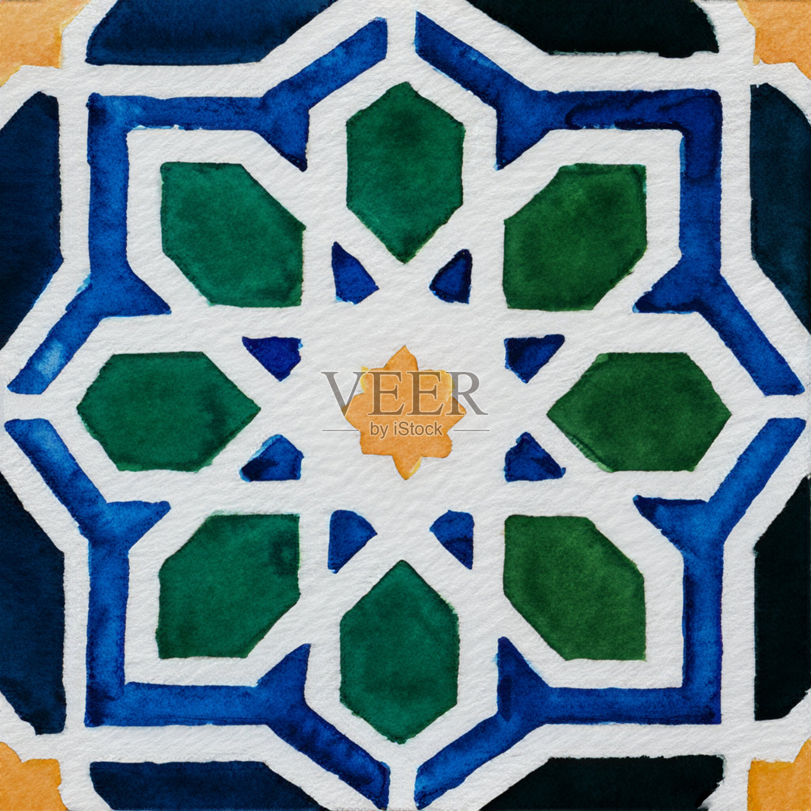 葡萄牙瓷砖图案水彩画插画图片素材