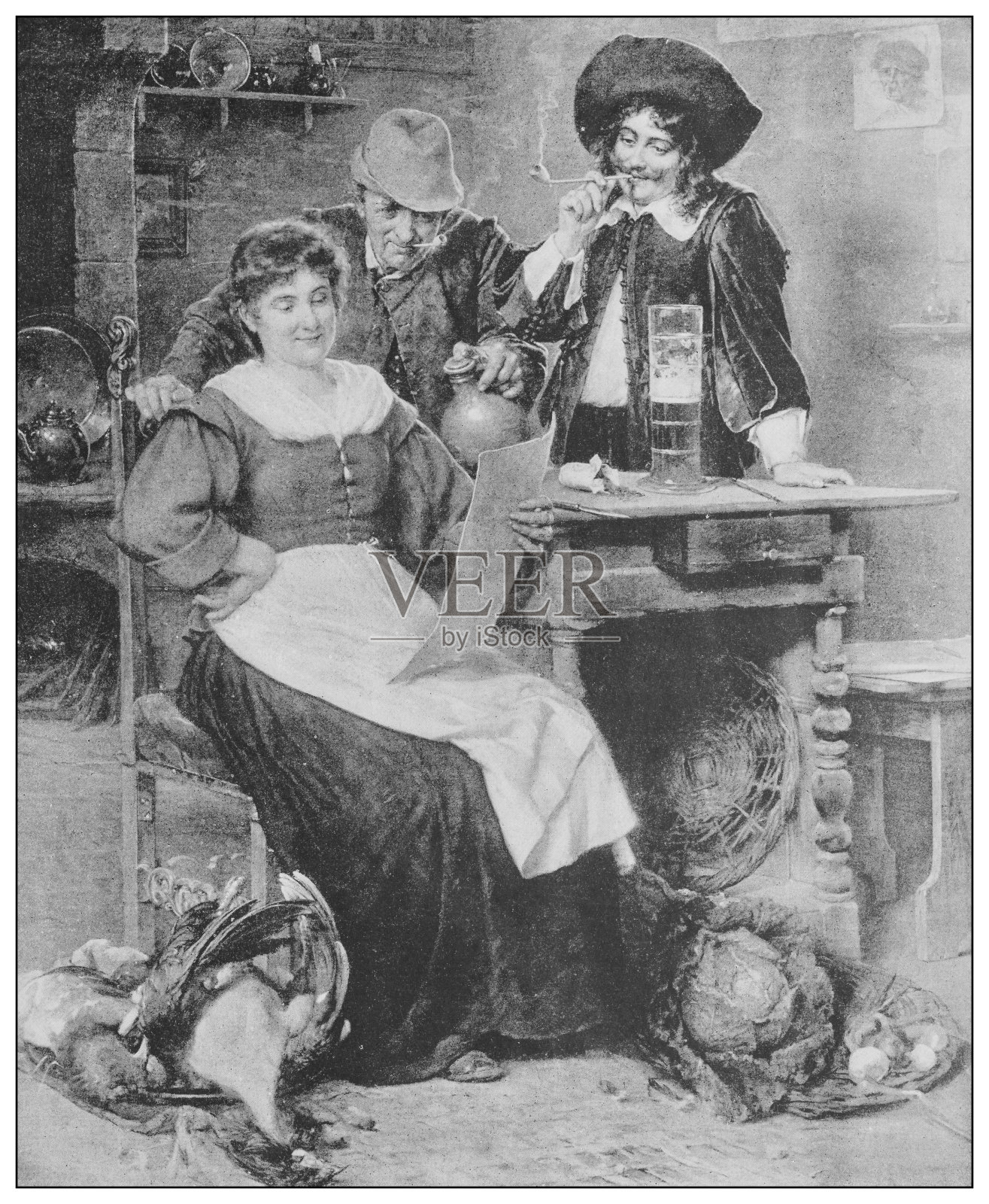 19世纪的古董名画:Adrian Brouwer和Gustav Papperitz的模型插画图片素材