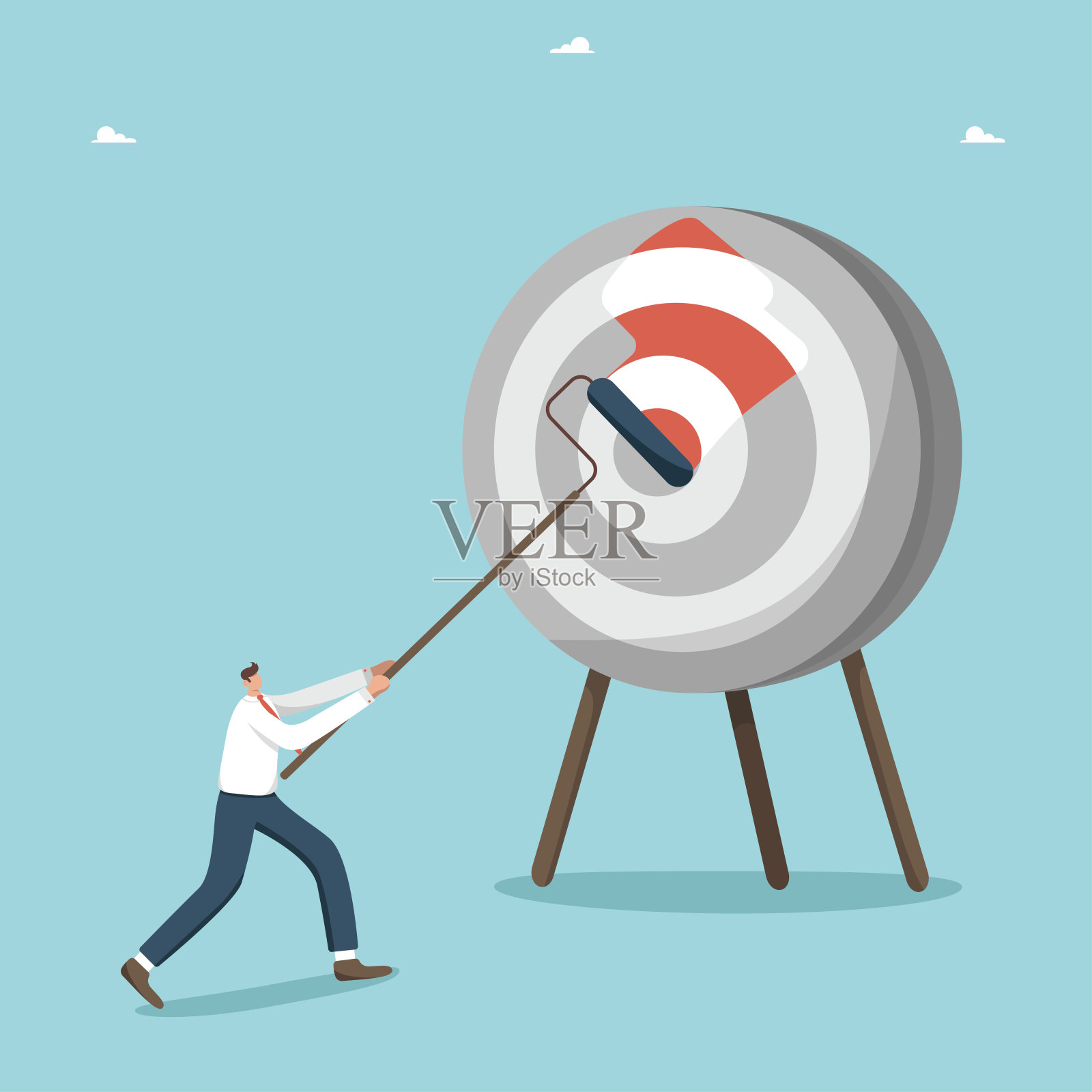 男子用滚筒画飞镖板插画图片素材