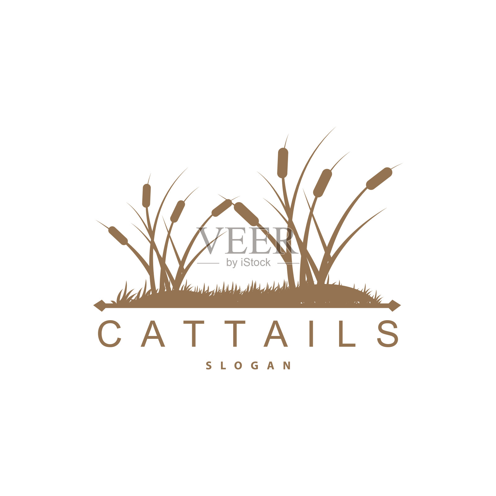 小溪和香蒲河标志，草设计简单的极简主义插图矢量模板插画图片素材