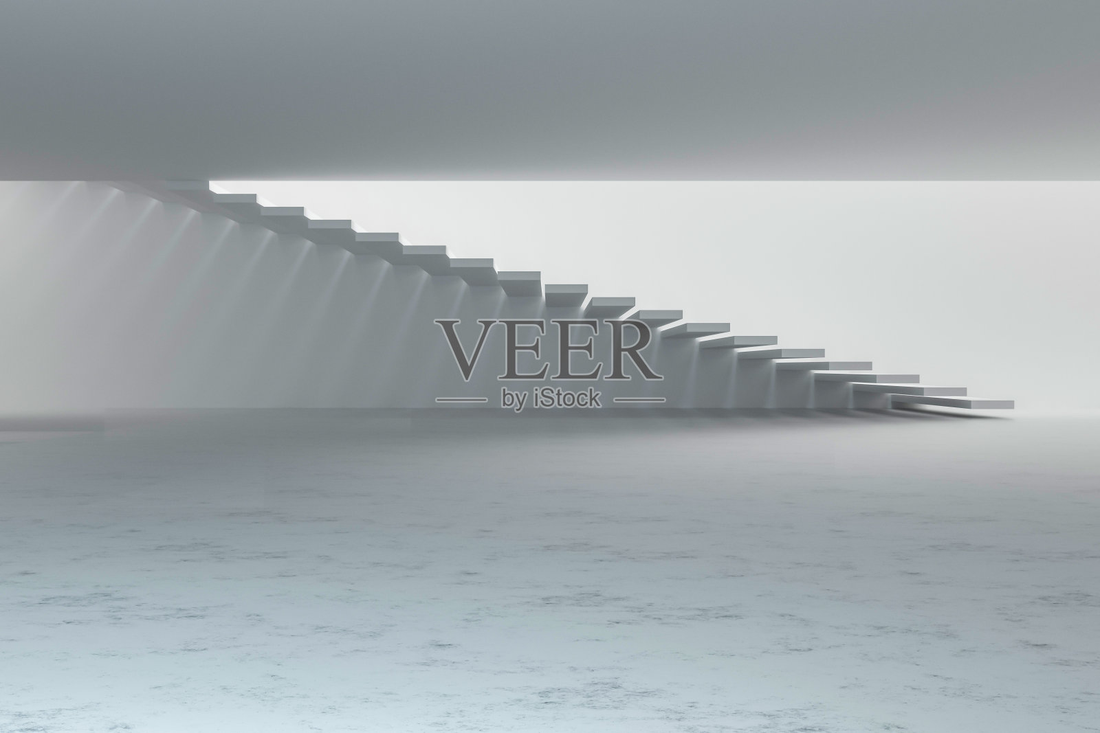 抽象的空现代混凝土房间与墙壁和楼梯，工业内部背景模板。三维渲染照片摄影图片