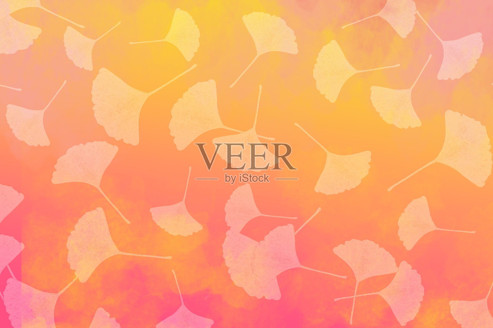 落下的银杏叶水彩背景-春天，夏天照片摄影图片