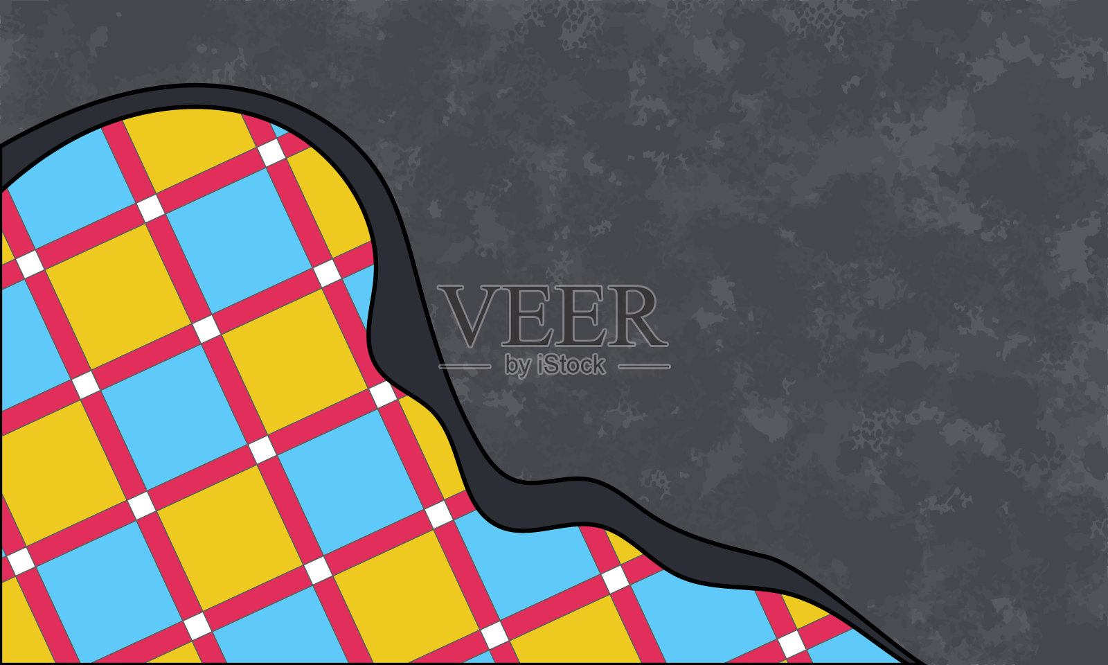 在抽象的沥青纹理上镶嵌蓝色，红色和黄色。插画图片素材