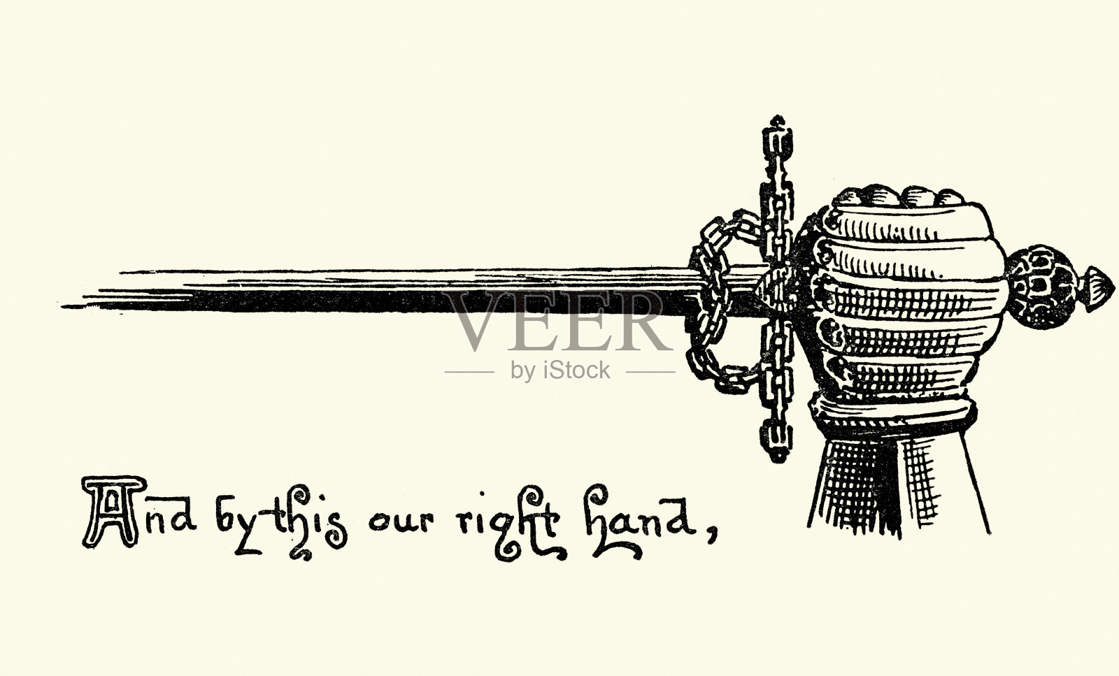 手握宝剑的护手铠，幻想，神话，骑士与龙的传说插画图片素材