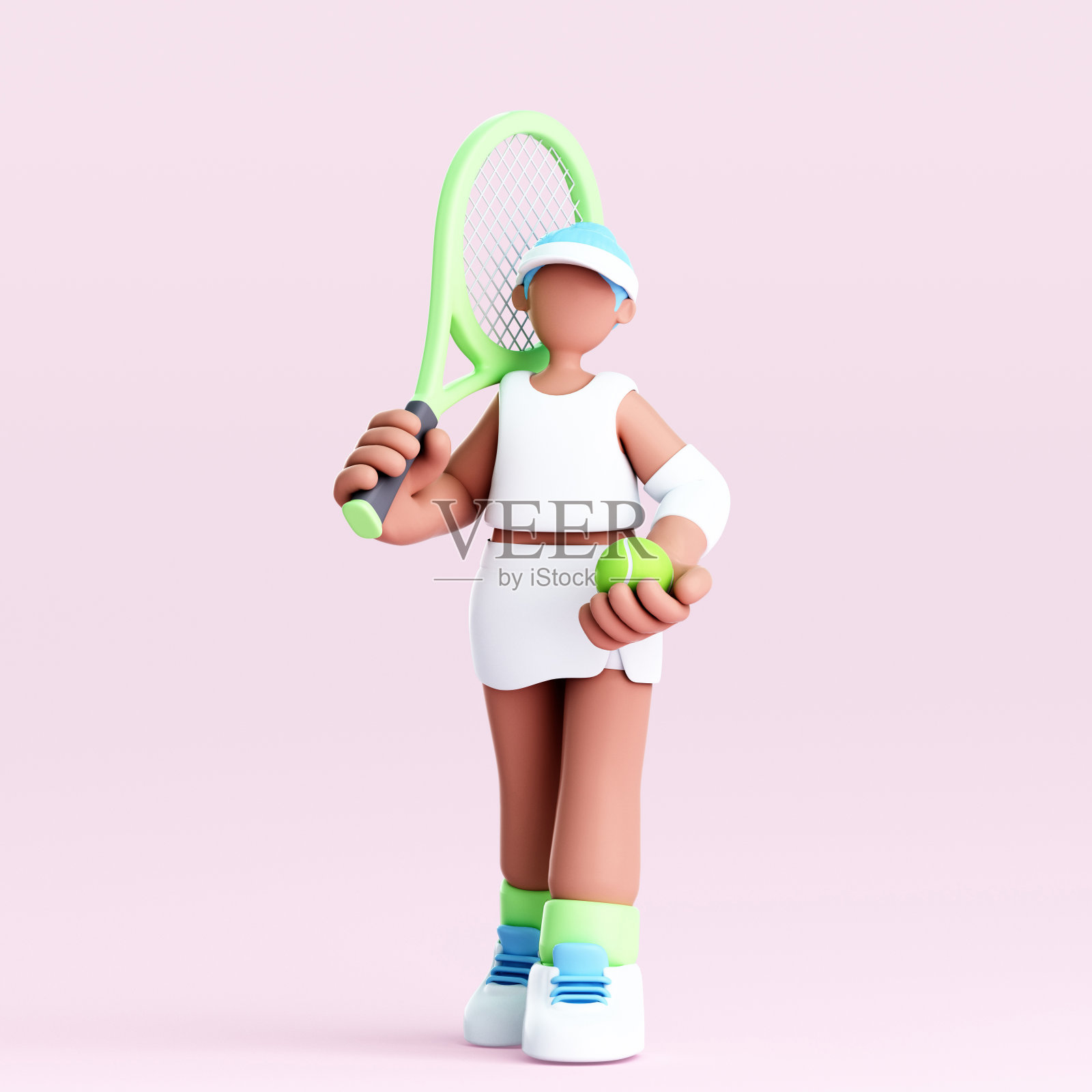 一个卡通网球运动员的3D渲染照片摄影图片