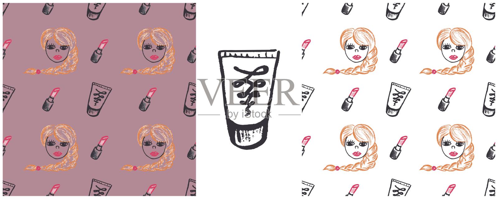 用蜡笔画出图画。布料图案、纺织品、织物、墙纸、包装纸的印刷插画图片素材