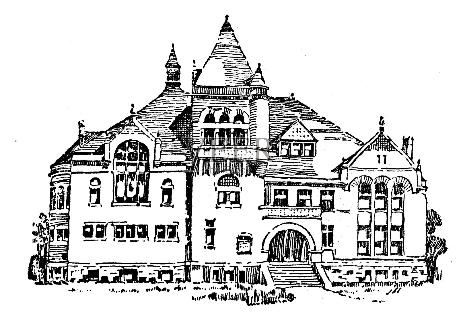 美国古董插图:埃文斯顿，伊利诺斯州-加勒特研究所插画图片素材