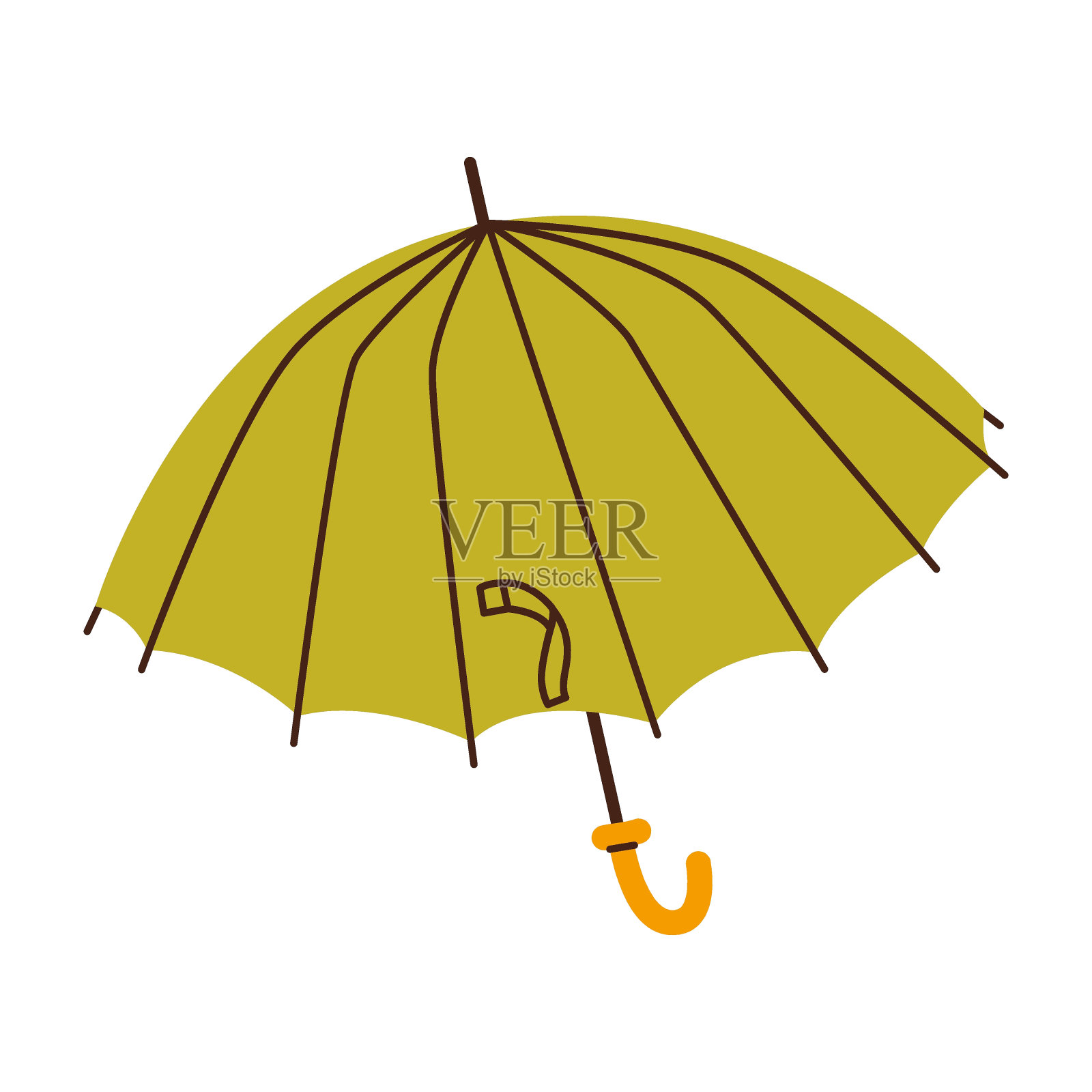 孤立的开绿色伞手杖在平面风格的白色背景插画图片素材