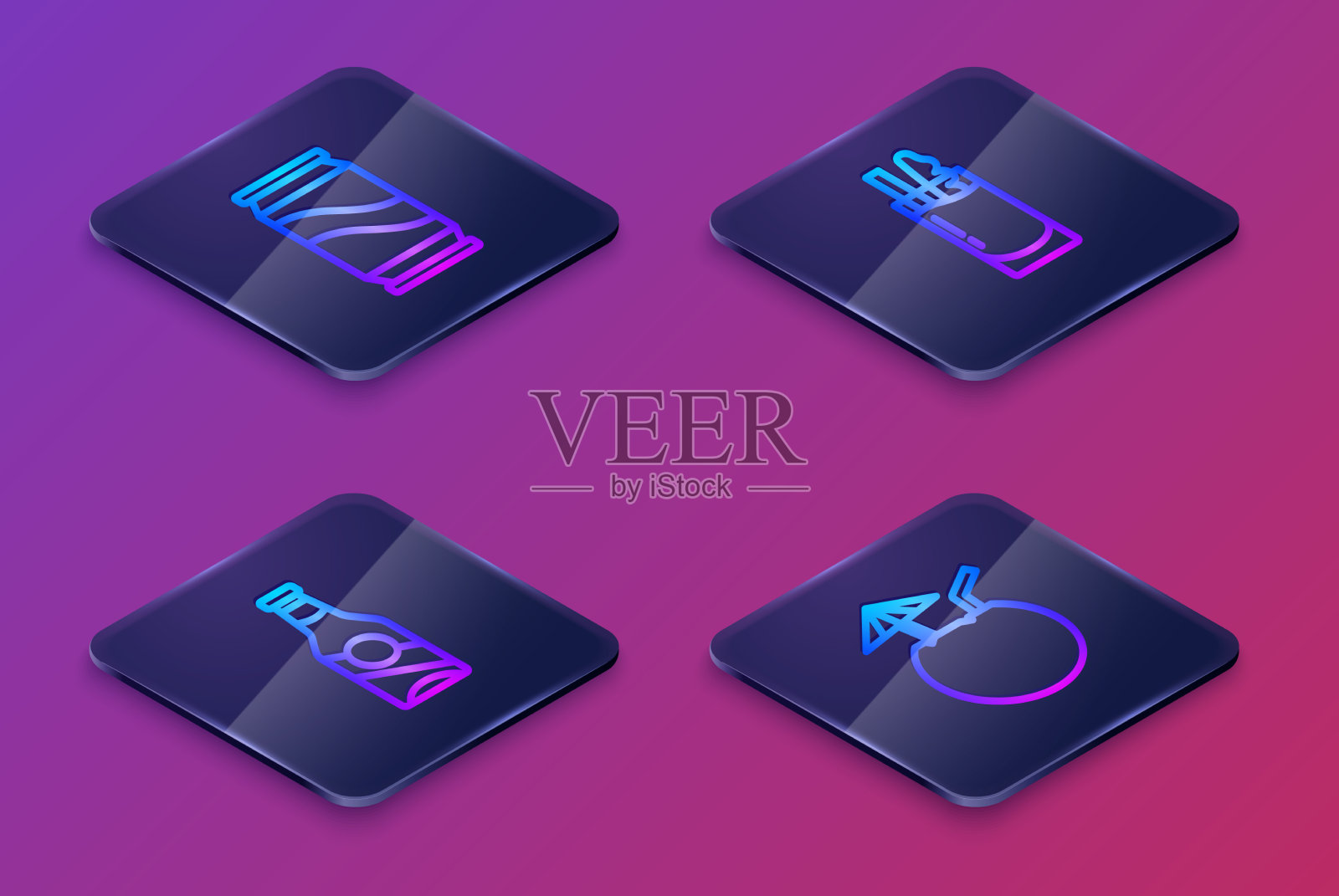 设定等距线啤酒罐鸡尾酒瓶图标素材