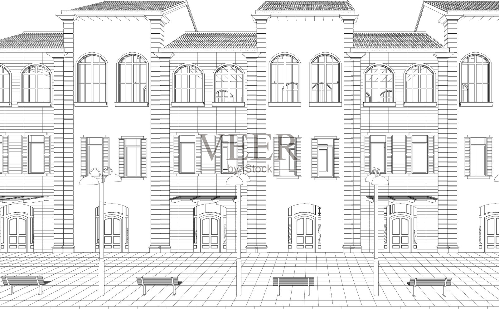 建筑和咖啡店的3D插图插画图片素材