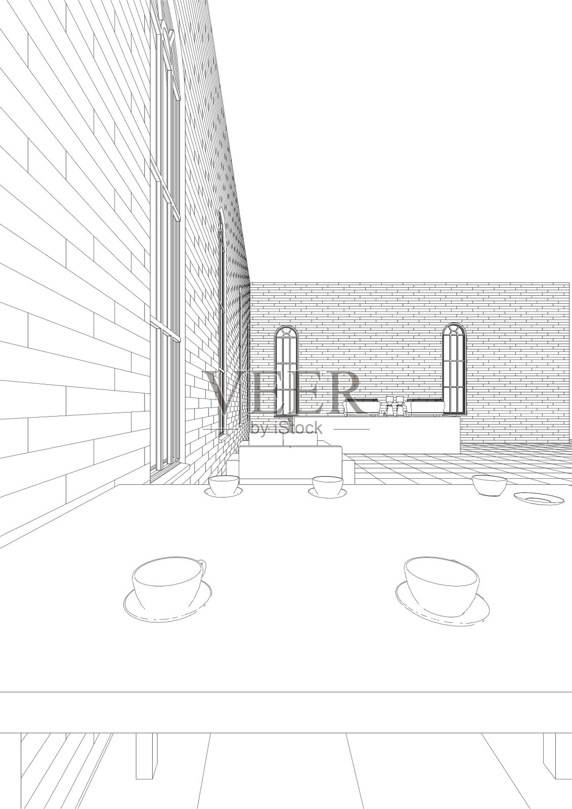 建筑和咖啡店的3D插图插画图片素材