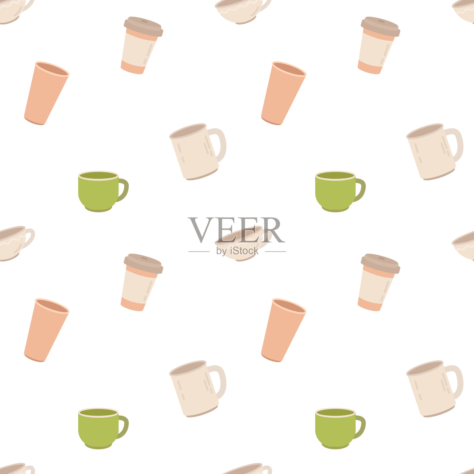 杯子和马克杯无缝图案插画图片素材