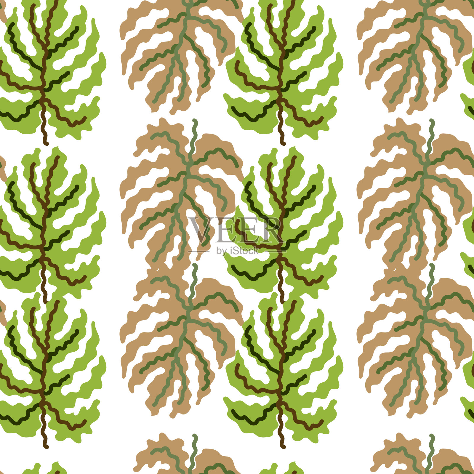 抽象的热带怪物叶片无缝图案。丛林棕榈叶装饰背景。插画图片素材