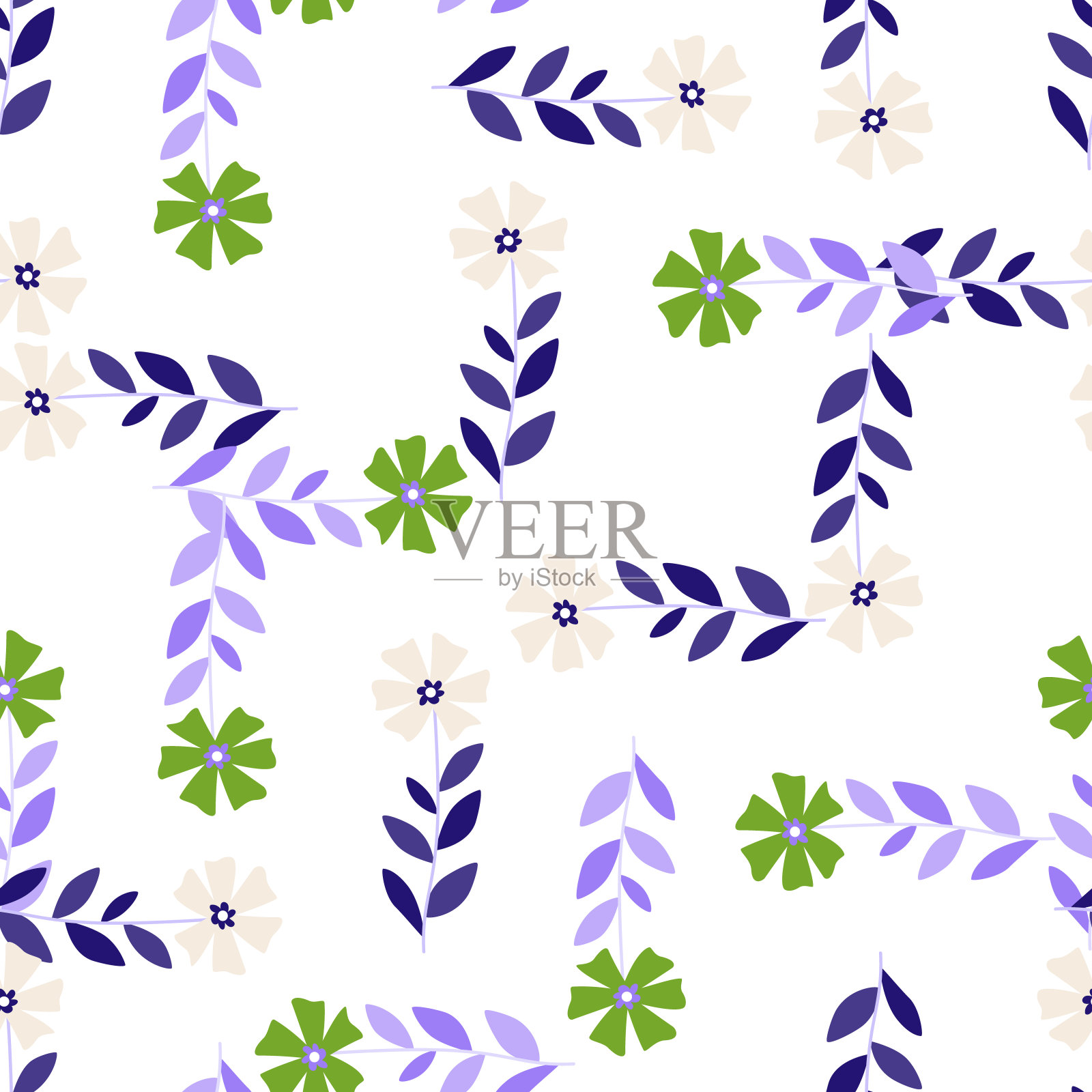 可爱的风格化白痴花无缝图案。装饰朴素的植物背景。插画图片素材