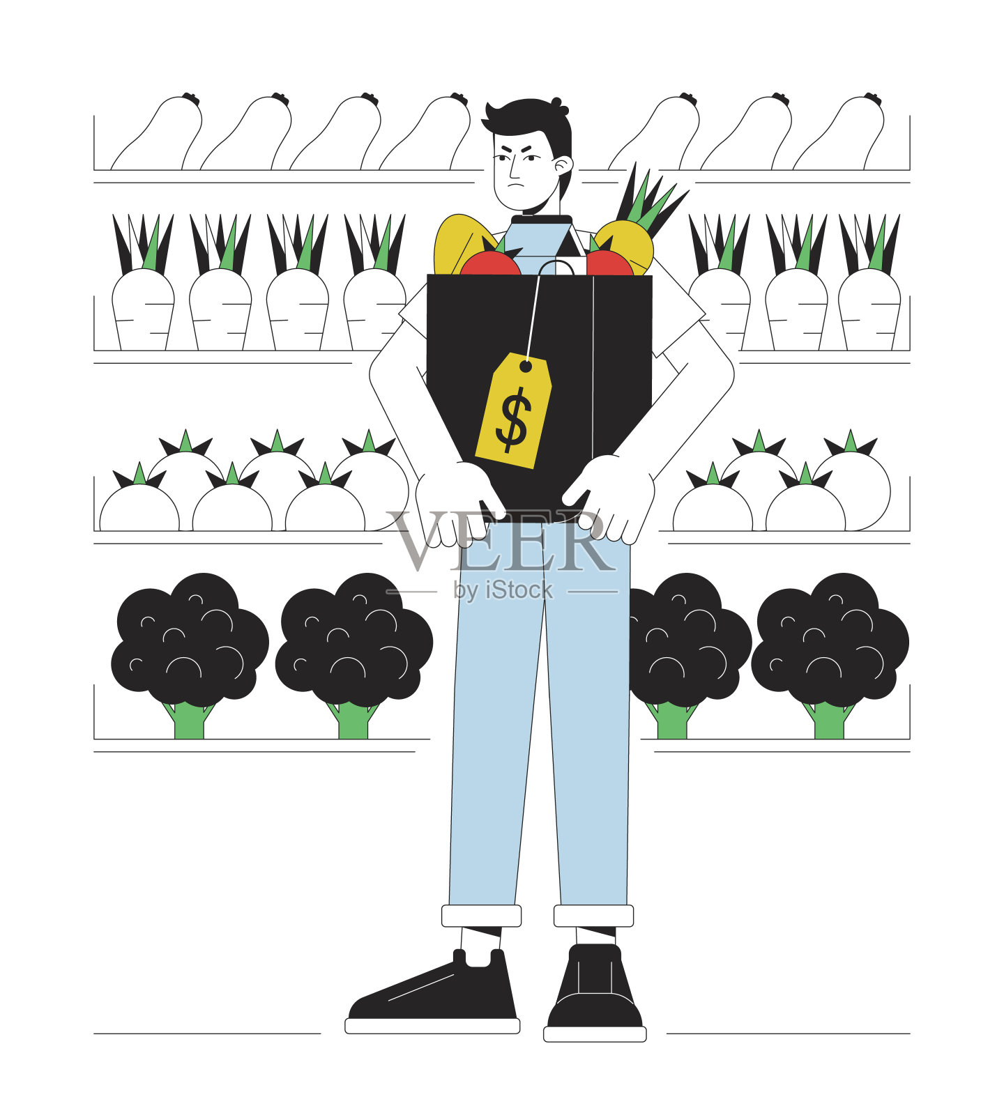 不开心的人在杂货店平线概念矢量点插图插画图片素材