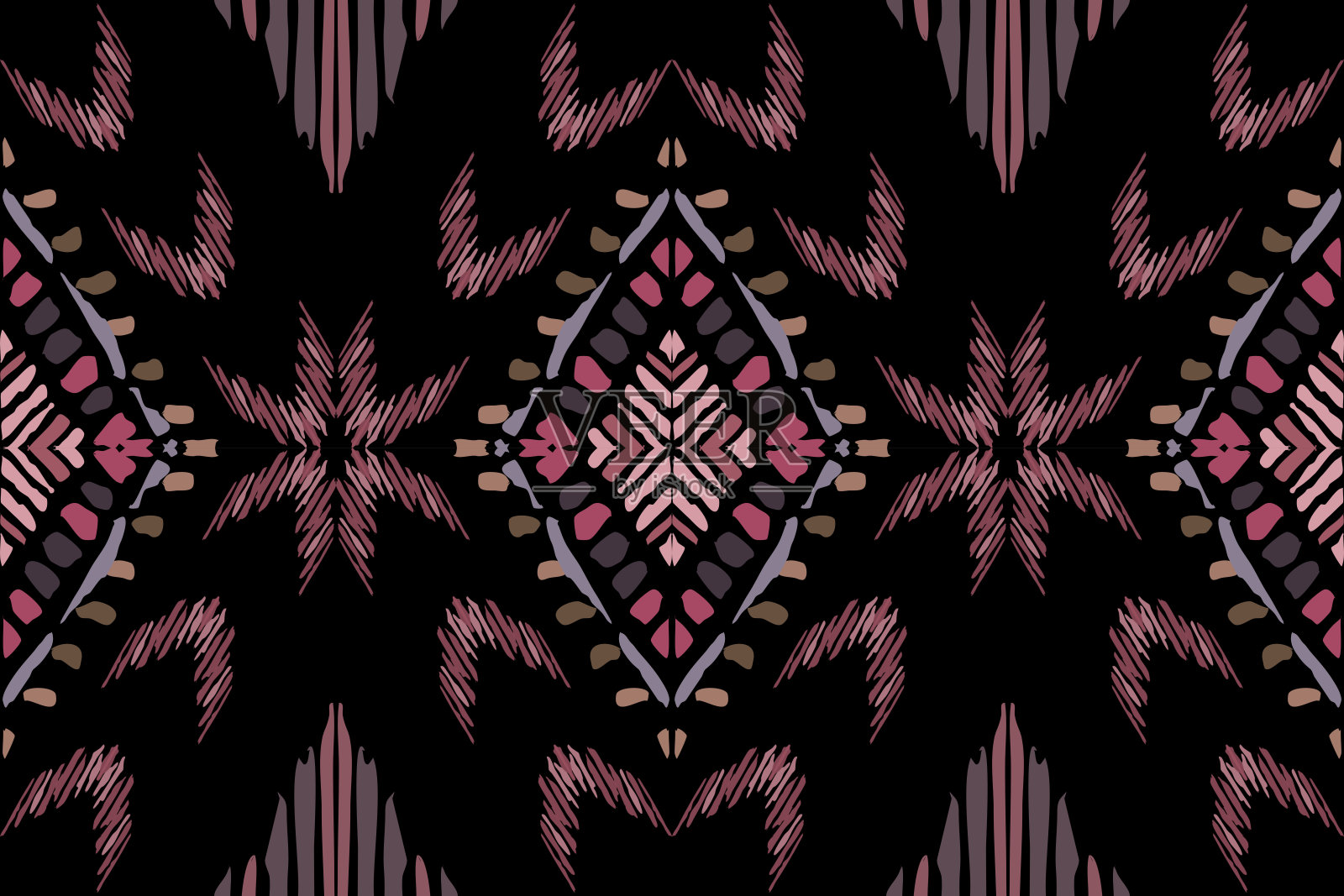 伊卡特部落印第安人无缝图案。民族阿兹特克织物地毯曼陀罗装饰本土波西米亚纹样纺织品。几何非裔美国东方传统矢量插图。刺绣的风格。插画图片素材