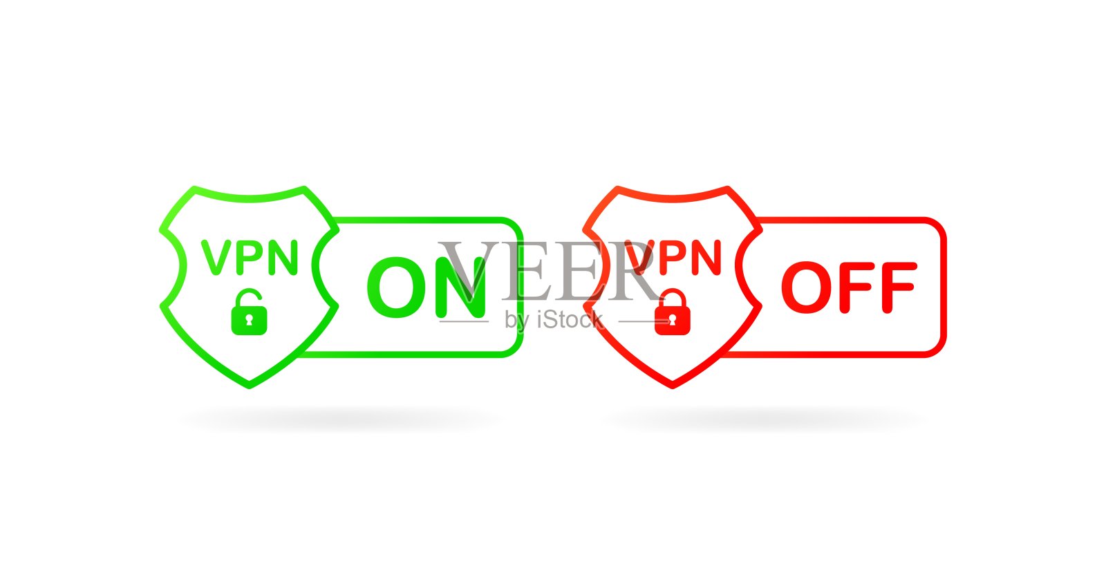 VPN开关图标。平面，彩色，vpn启用，vpn禁用。矢量插图图标素材