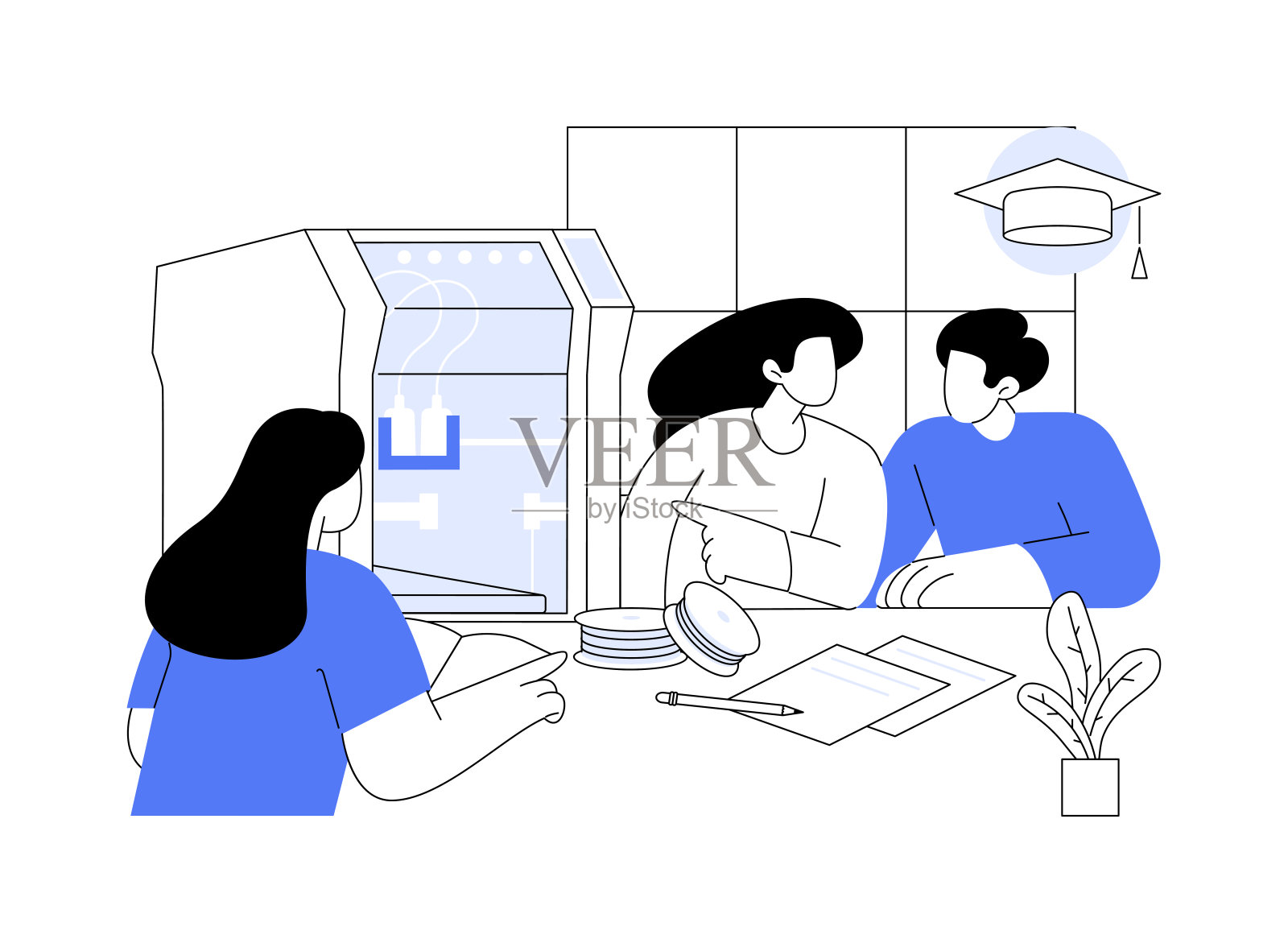 3D打印在教育抽象概念矢量插图。插画图片素材