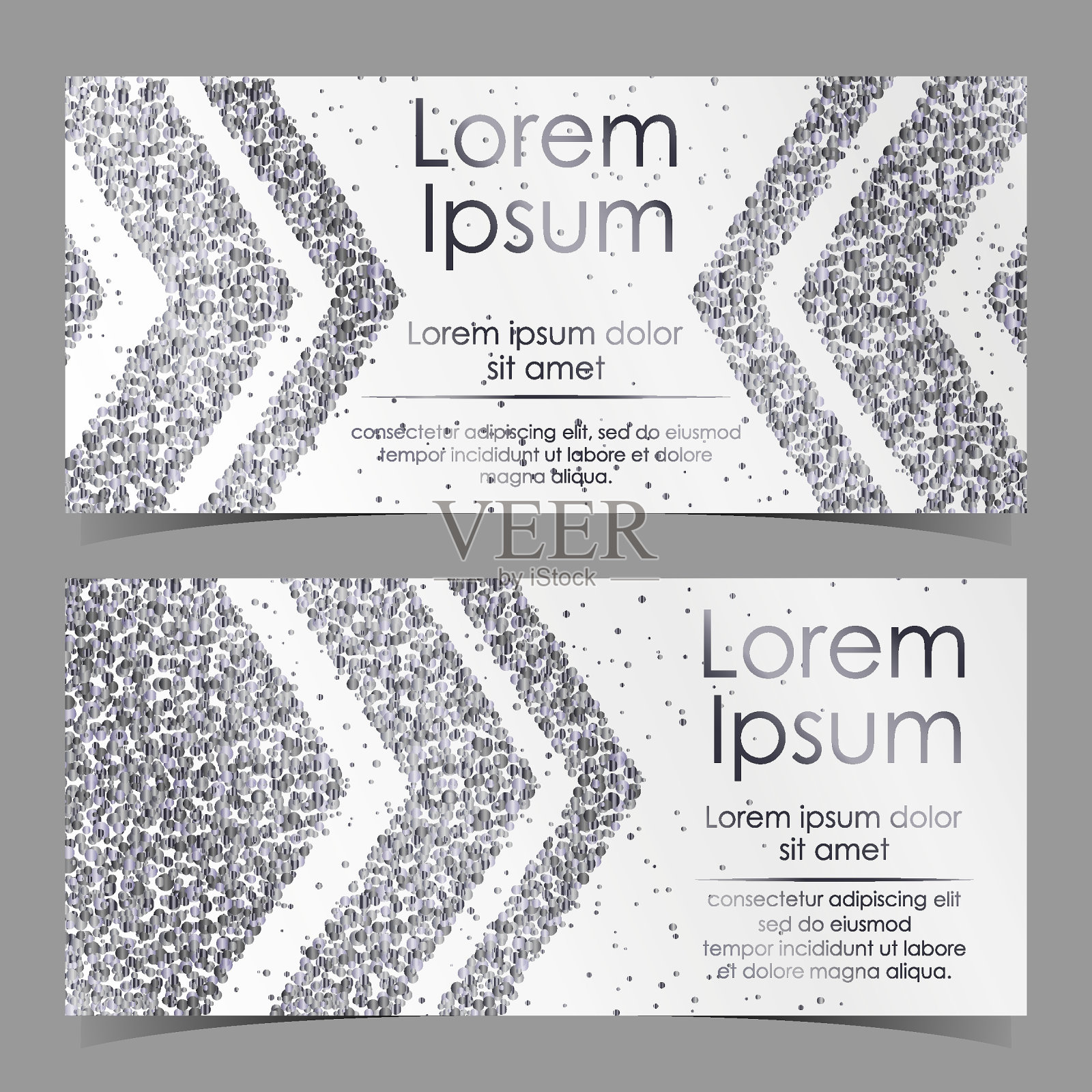 矢量卡与箭头从银纸屑，闪闪发光，闪烁和空间的文字在白色背景。矢量插图。元素的横幅，设计，标志，卡片，网页，邀请，业务，聚会。插画图片素材