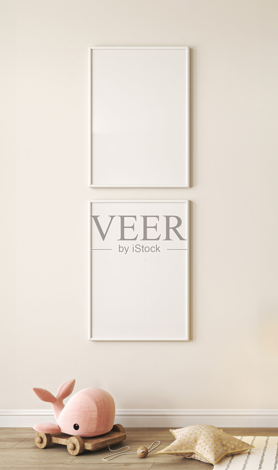 用天然木制家具模拟儿童房的框架。农舍风格的室内背景，3d渲染。高质量3d插图照片摄影图片