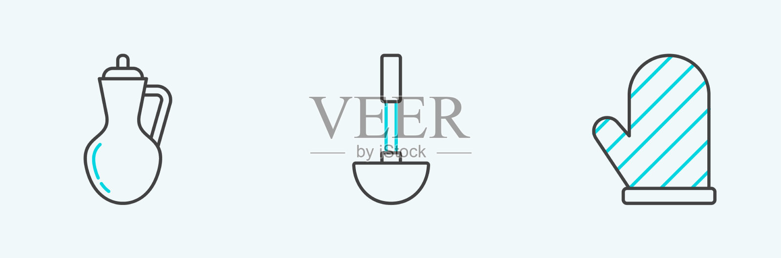 套行烤箱手套和橄榄油瓶图标素材