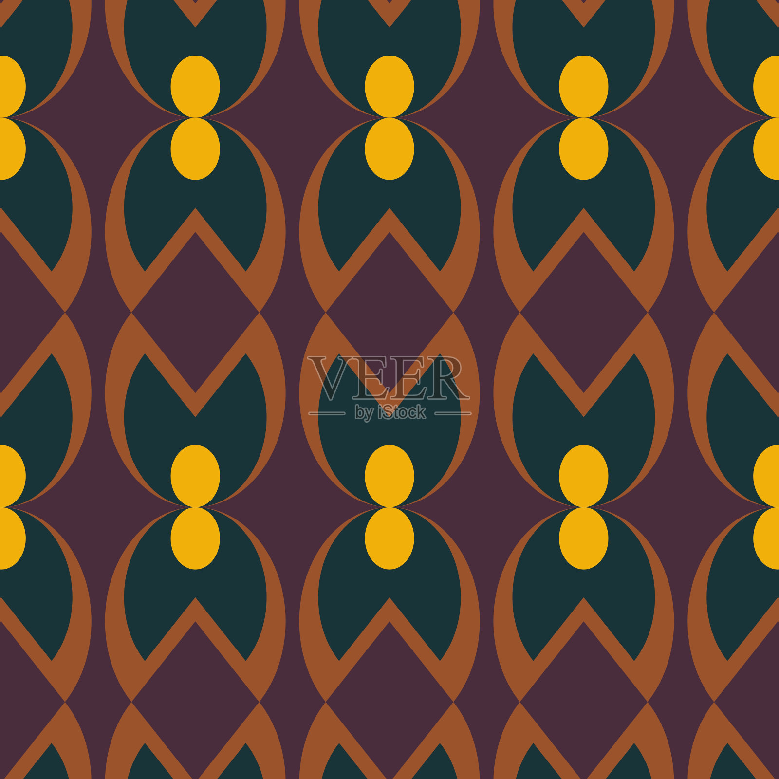无缝装饰图案与黄色点和棕色形状在黑暗的背景插画图片素材