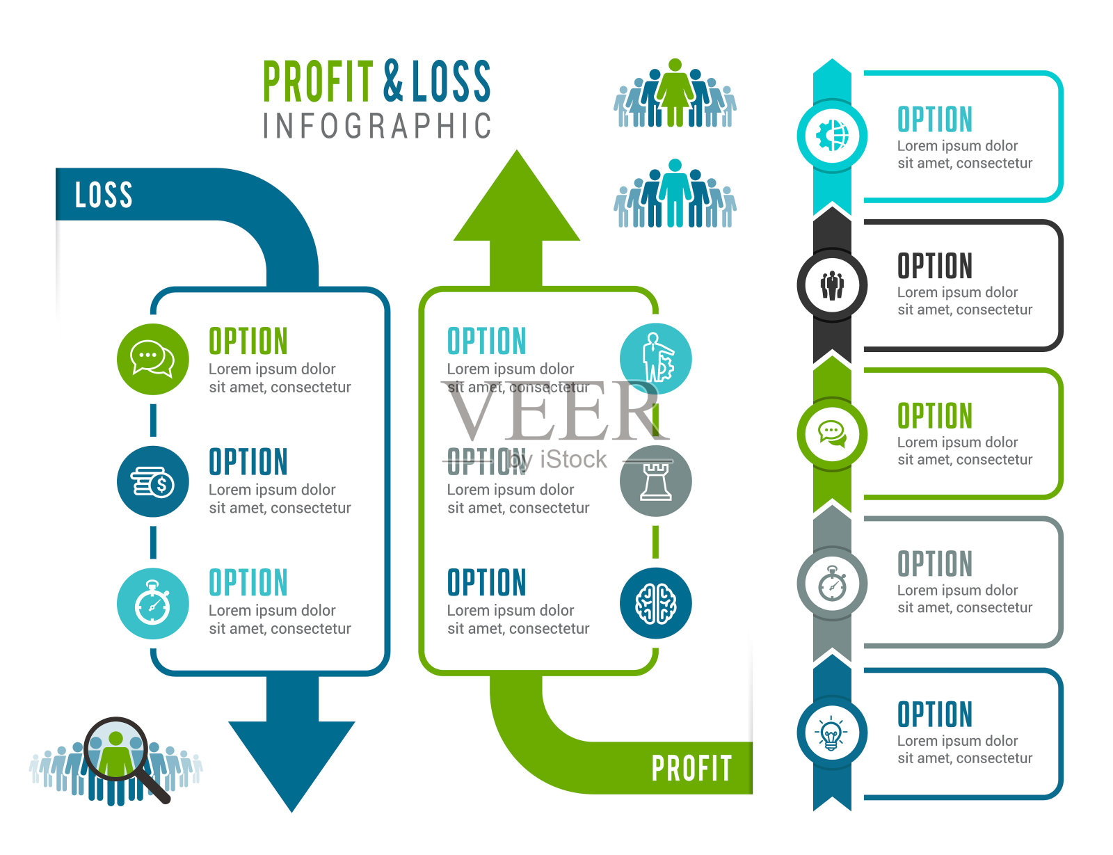 一组信息图表元素，利润和损失信息图表元素插画图片素材