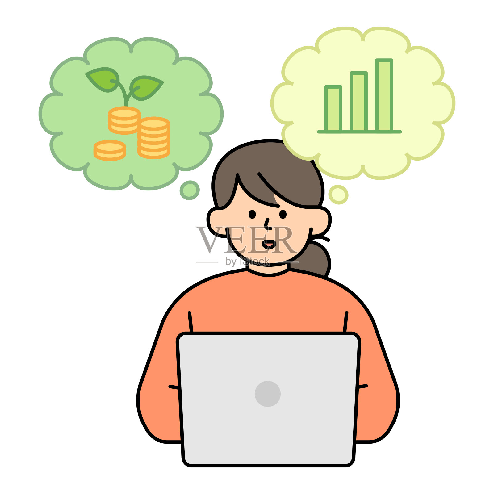 学习投资知识的女士。投资概念图解。简单的矢量插图。插画图片素材