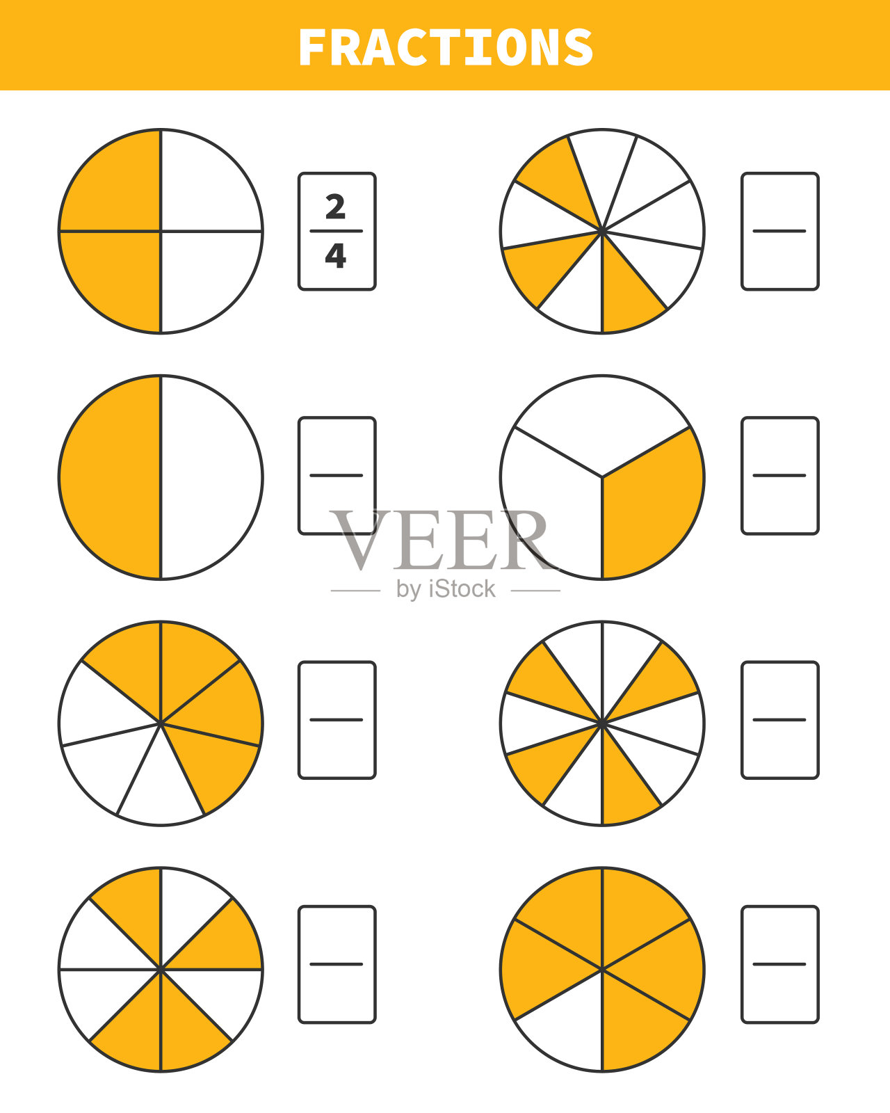 矢量绘图的分数工作表插画图片素材