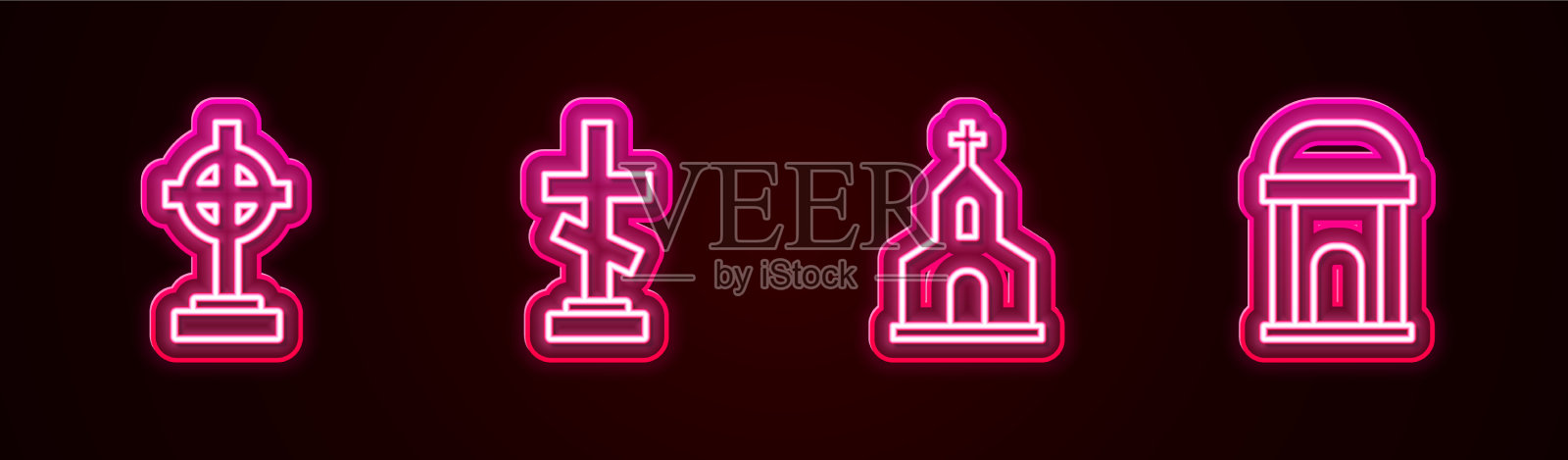 设置墓地与教堂建筑的交叉插画图片素材