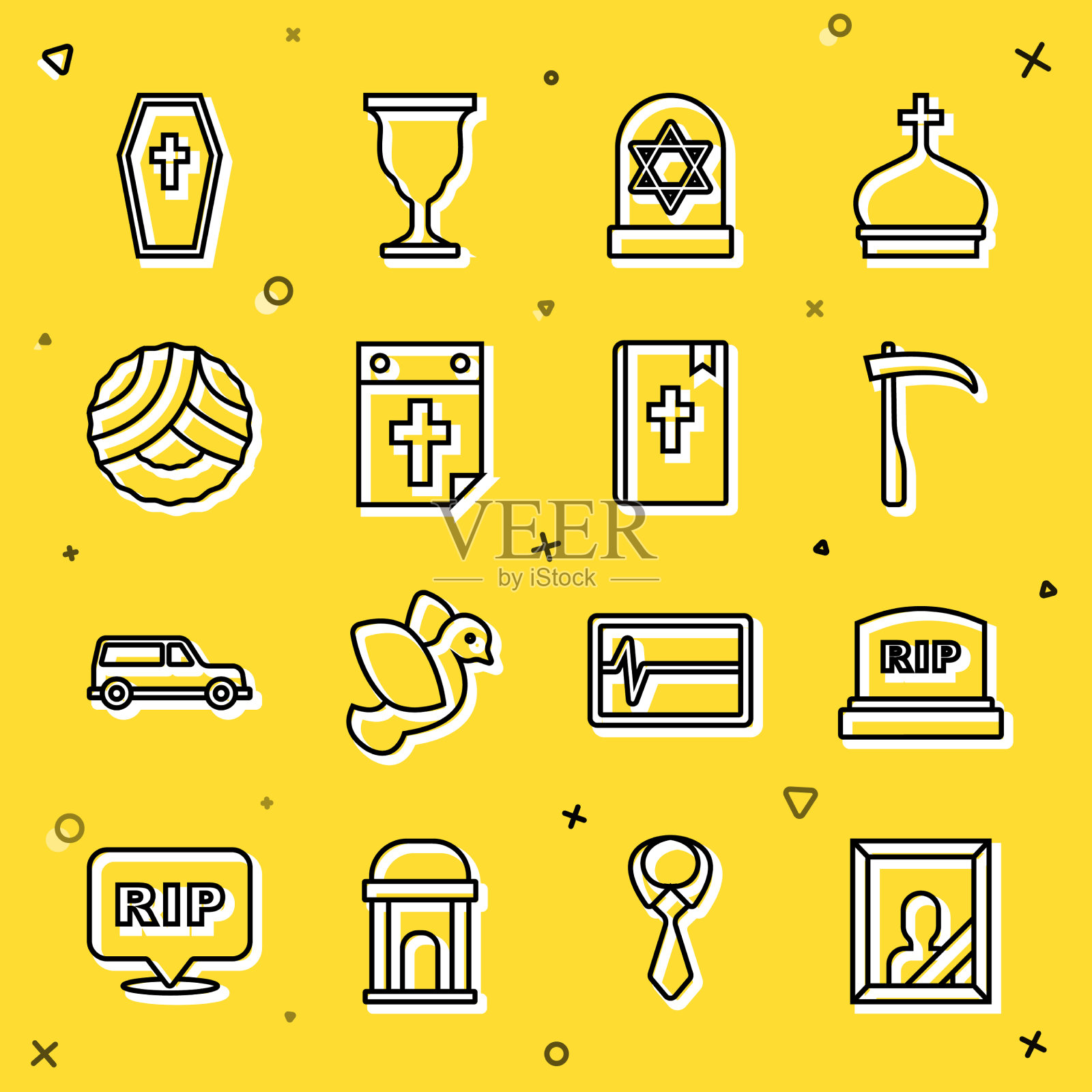 设线悼念相框墓碑与撕裂图标素材