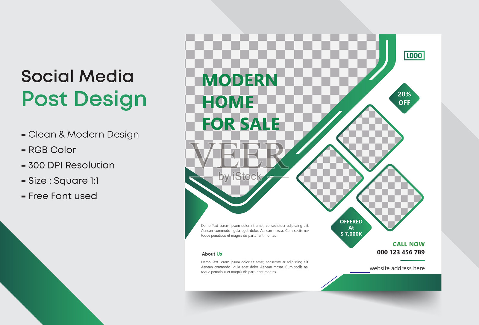 创意地产社交媒体帖子模板设计，家居装修广告设计布局，建筑商业社交媒体帖子插画图片素材