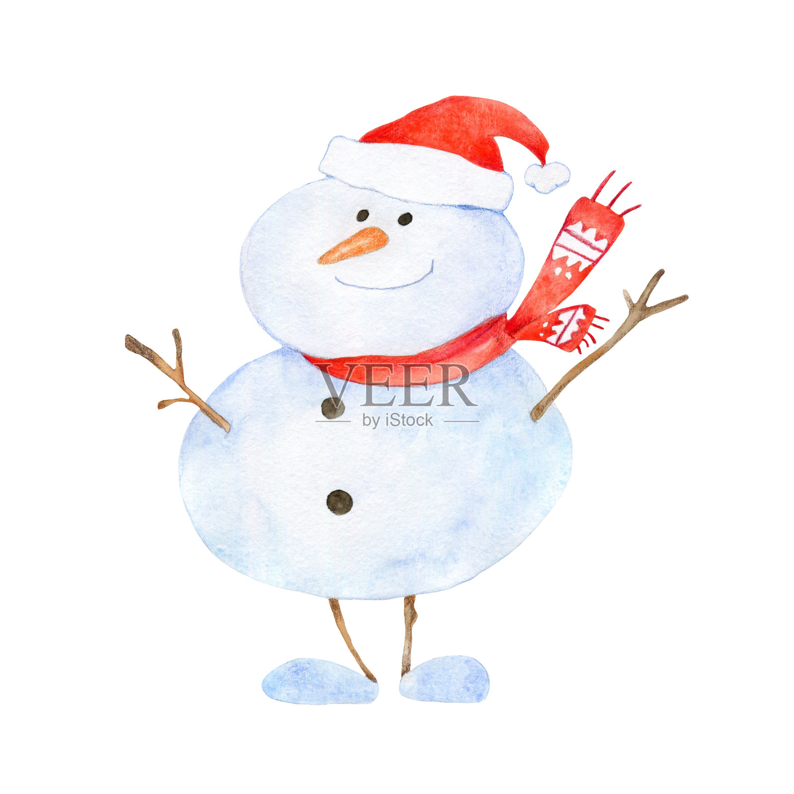 戴着圣诞帽的滑稽雪人插画图片素材