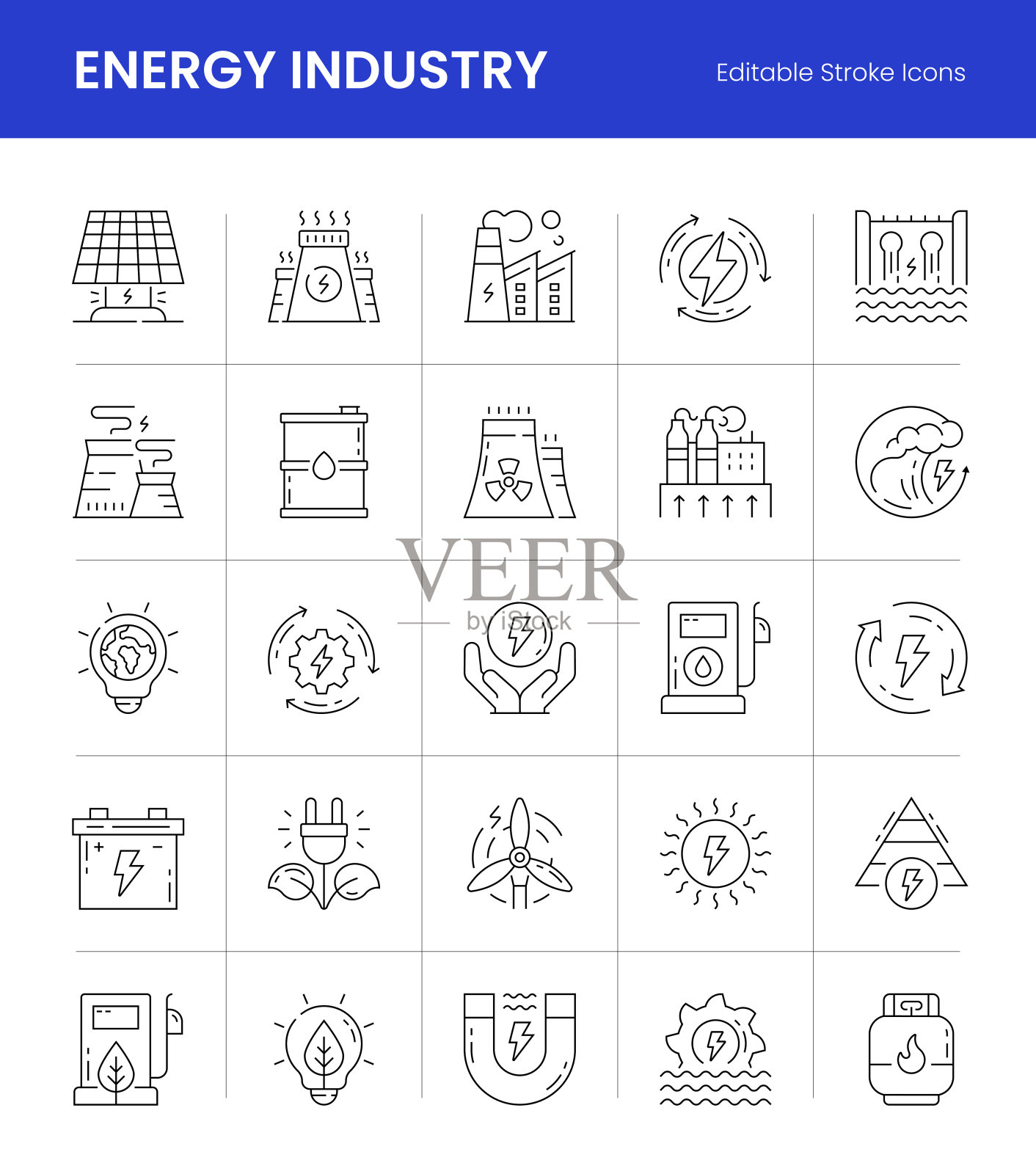 能源工业可编辑描线图标图标素材
