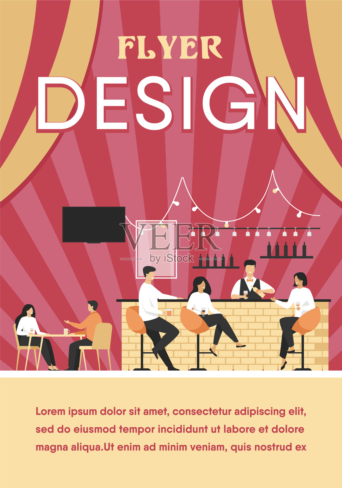 人们在餐厅酒吧聚会吃晚饭插画图片素材