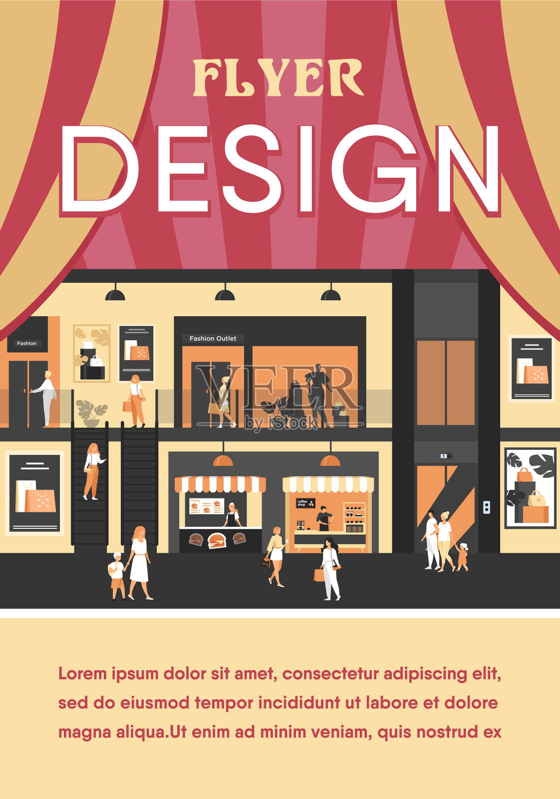 百货公司内部挤满了顾客插画图片素材