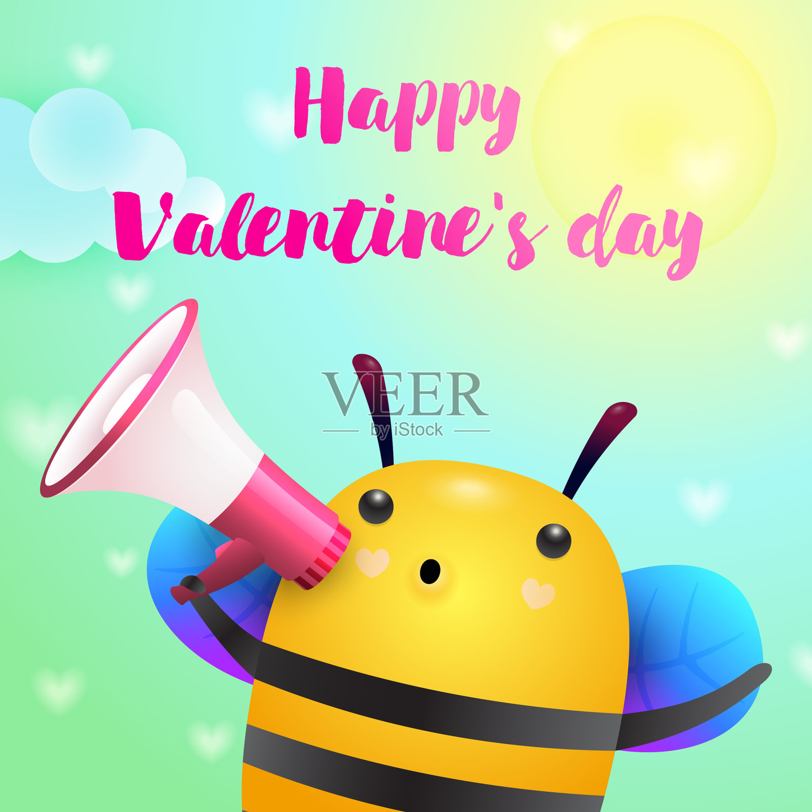 情人节海报设计可爱蜜蜂插画图片素材