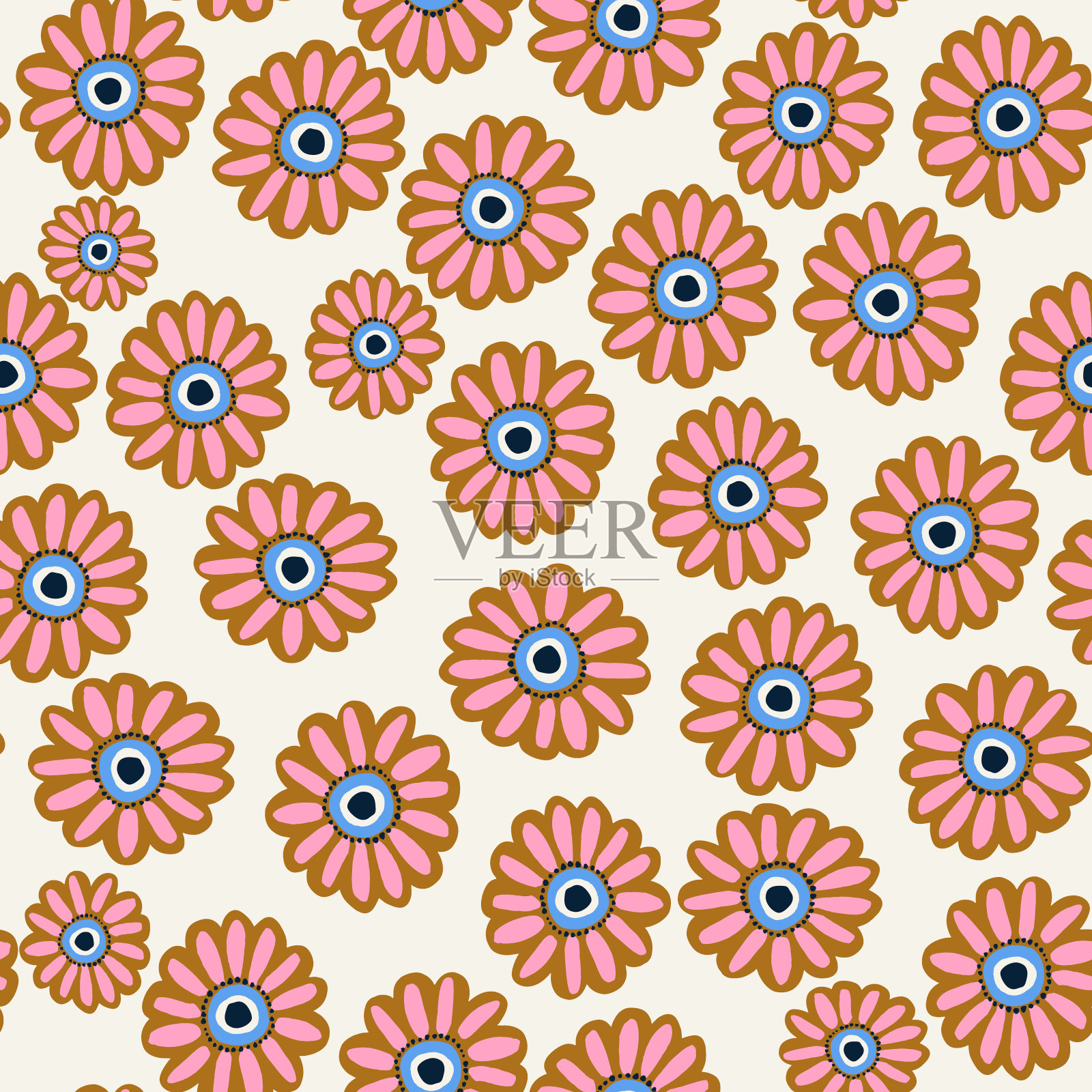 无缝花卉图案与手绘艺术花。植物雏菊质地。适用于织物，纺织品，数码纸张。矢量插图。插画图片素材