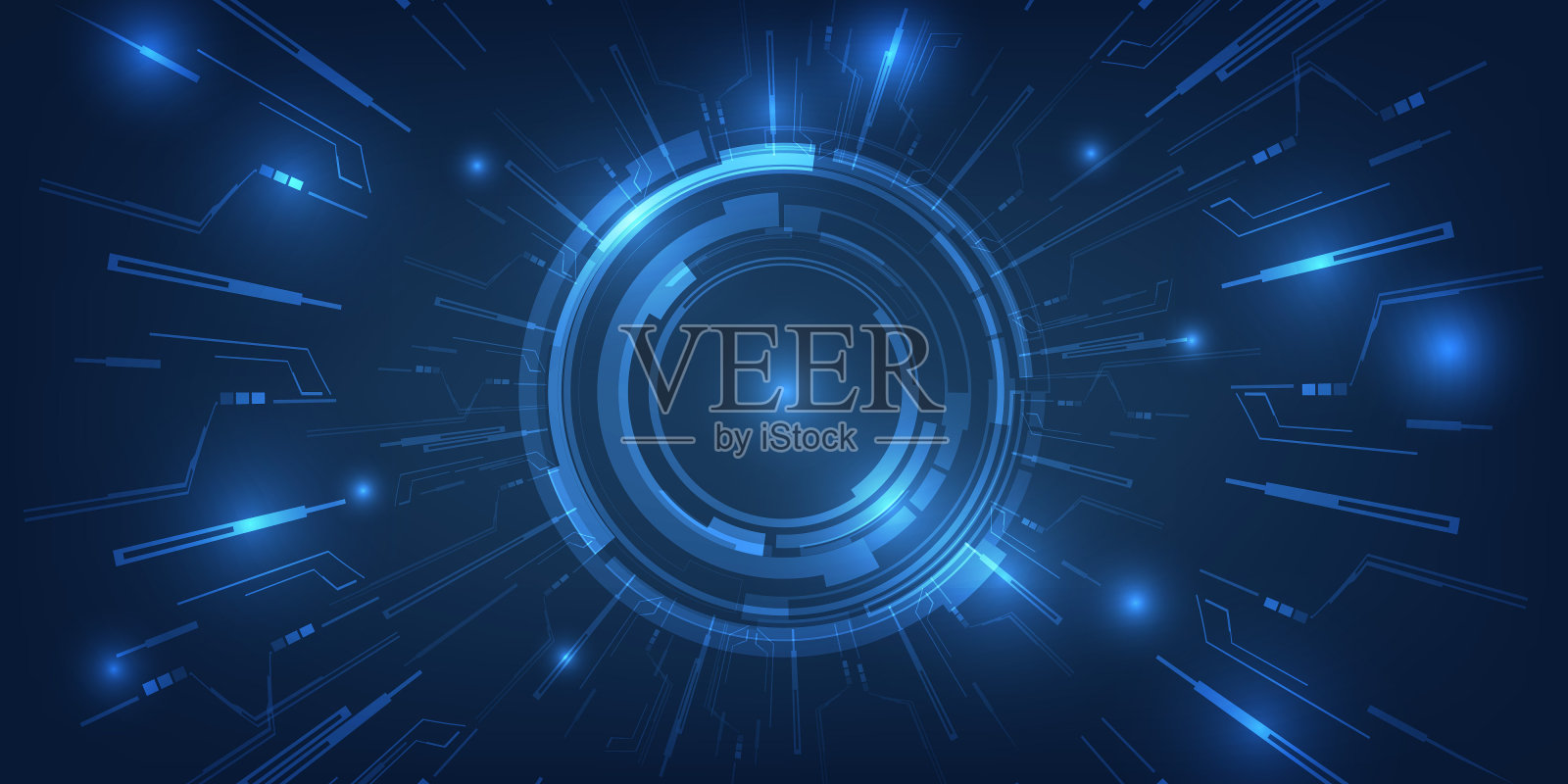 矢量插图未来的蓝色数字高科技与圆形hud和数字电路元件。插画图片素材