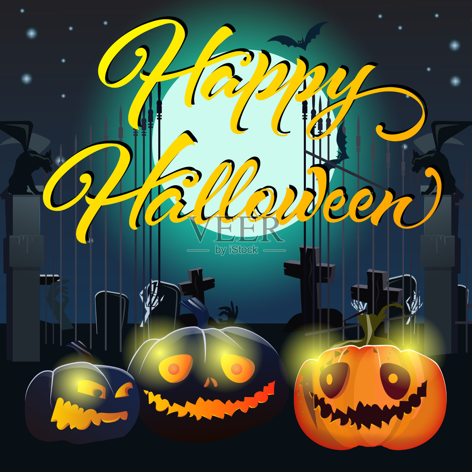 万圣节快乐，用南瓜和插画图片素材